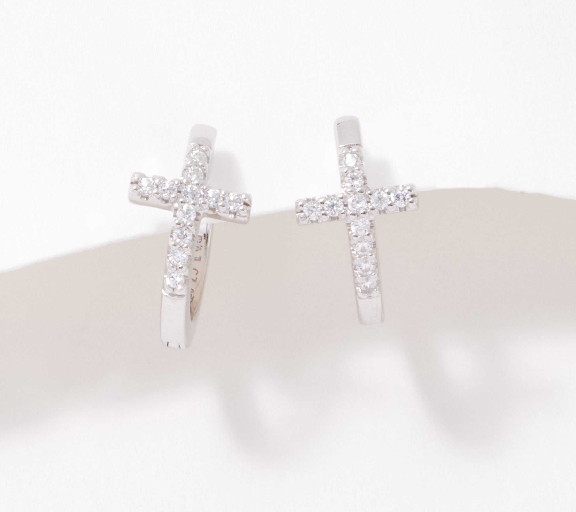 "As Is" Diamonique x Courtney Khondabi Cross Huggie Hoops