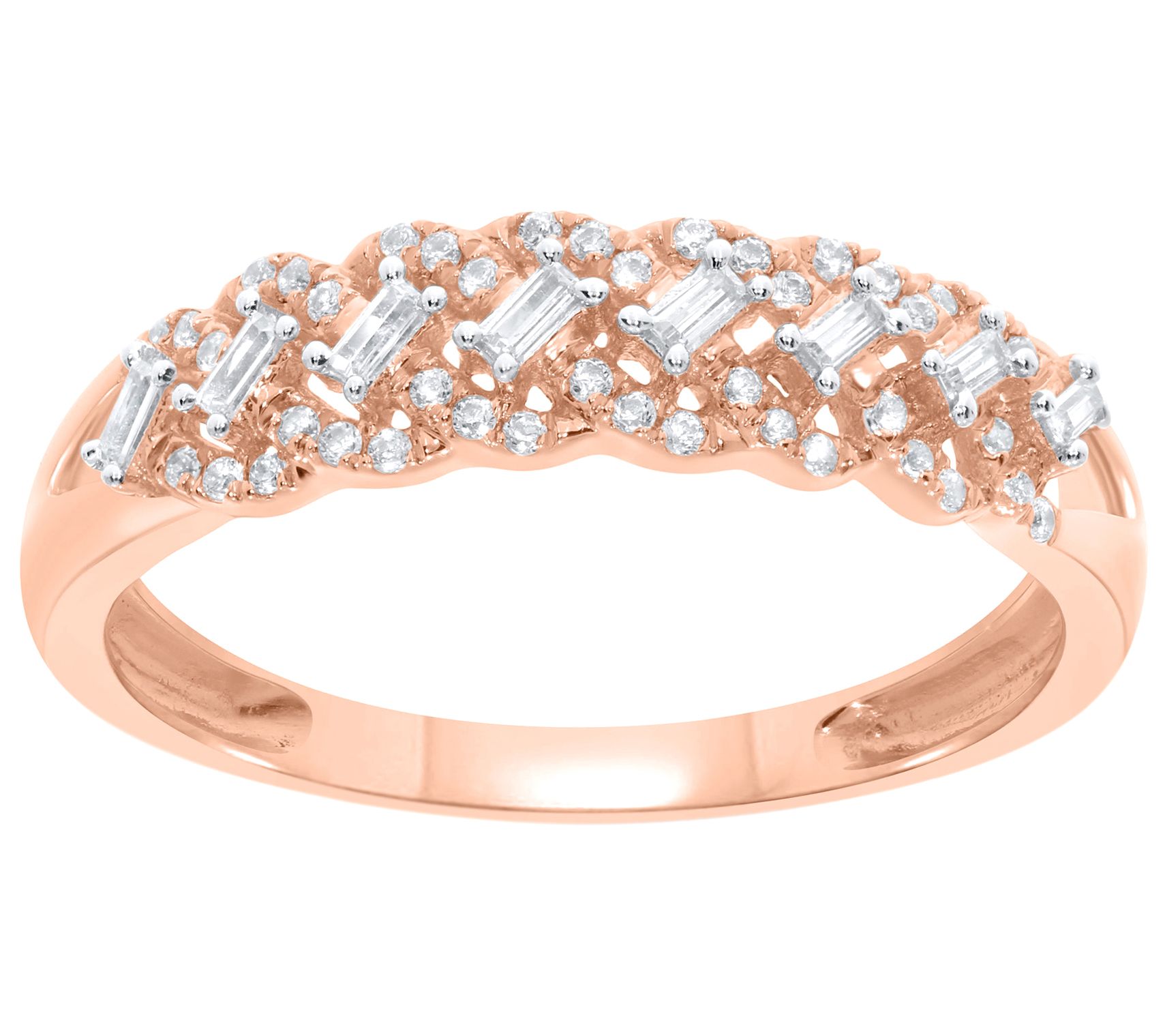 Baguette Diamond Anniversary Band Ring, 14K Gold, Size 8, Rose