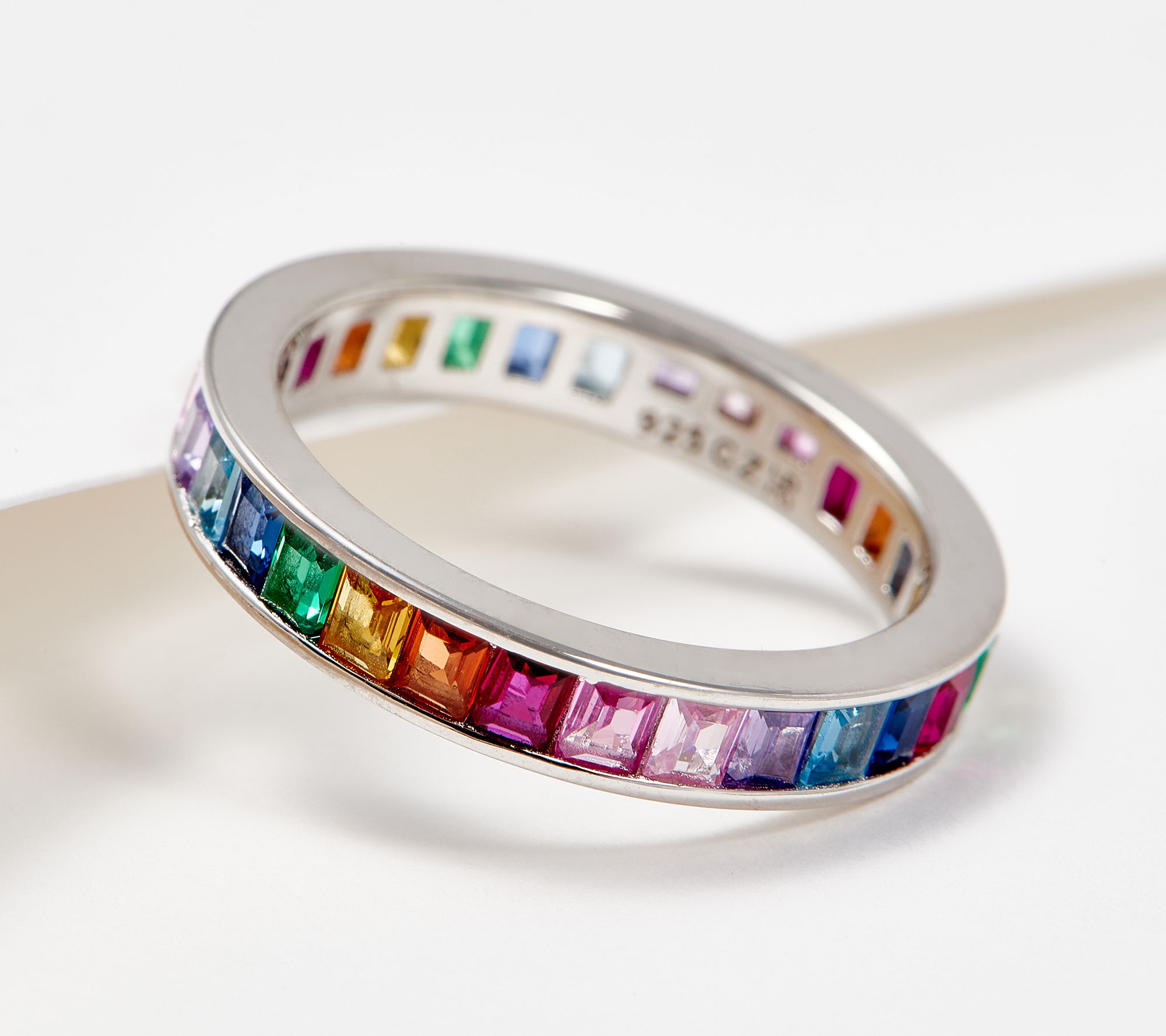 As Is Diamonique Rainbow Channel Set Eternity Band, Sterling 
