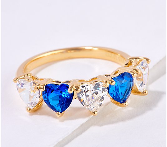 Diamonique x Kathy Levine Happy Hearts Ring with Sapphire, Sterl