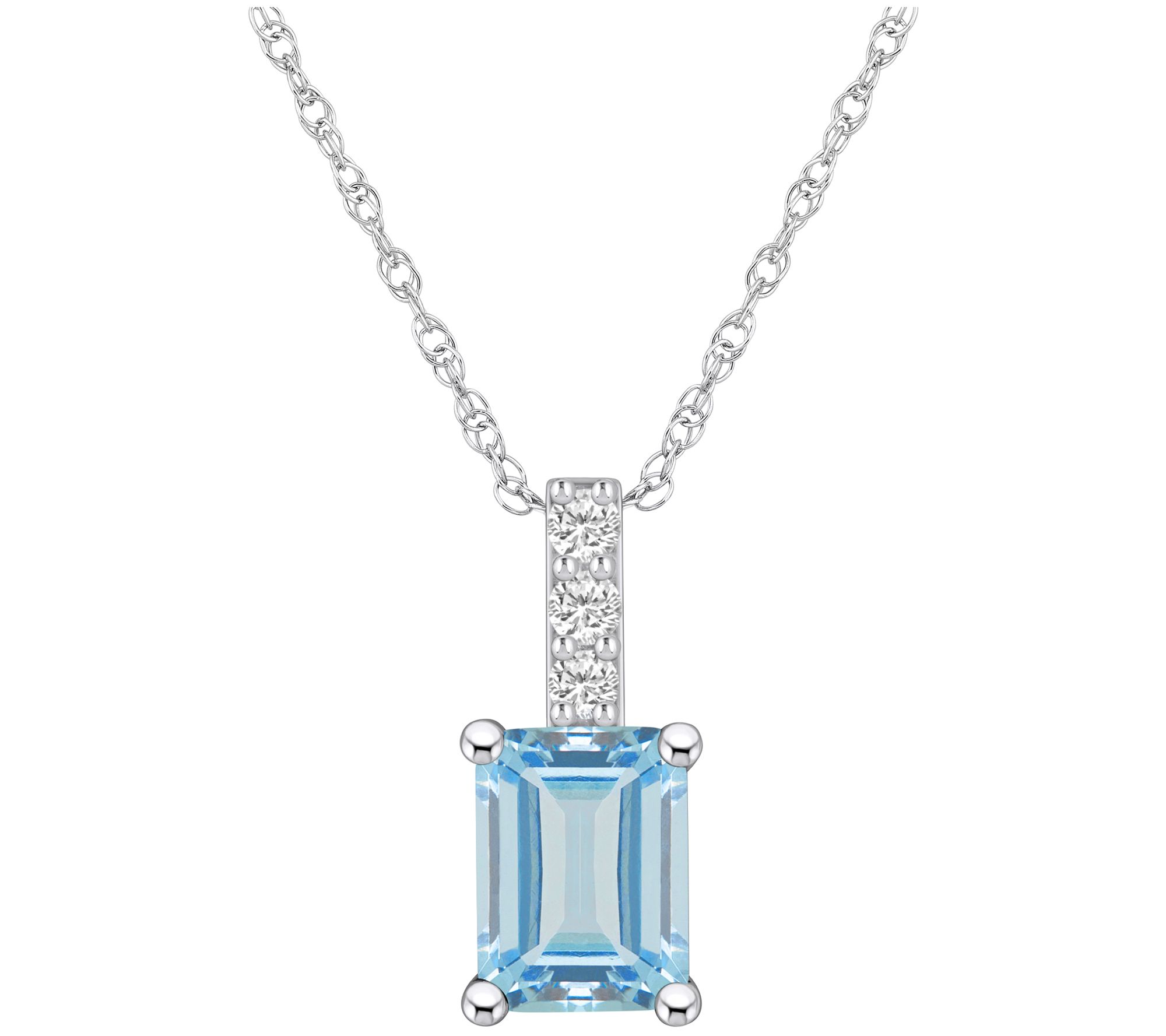 Affinity Gems Aquamarine & Diamond Pendant w/ Chain, 14K Gold