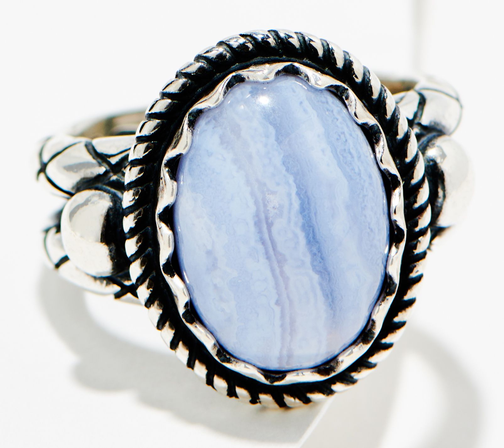 American West Sterling Silver Oval Gemstone Braided Ring - QVC.com