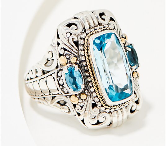 Artisan Crafted by Robert Manse Blue Topaz Scrollwork Ring, 18K & SS ...