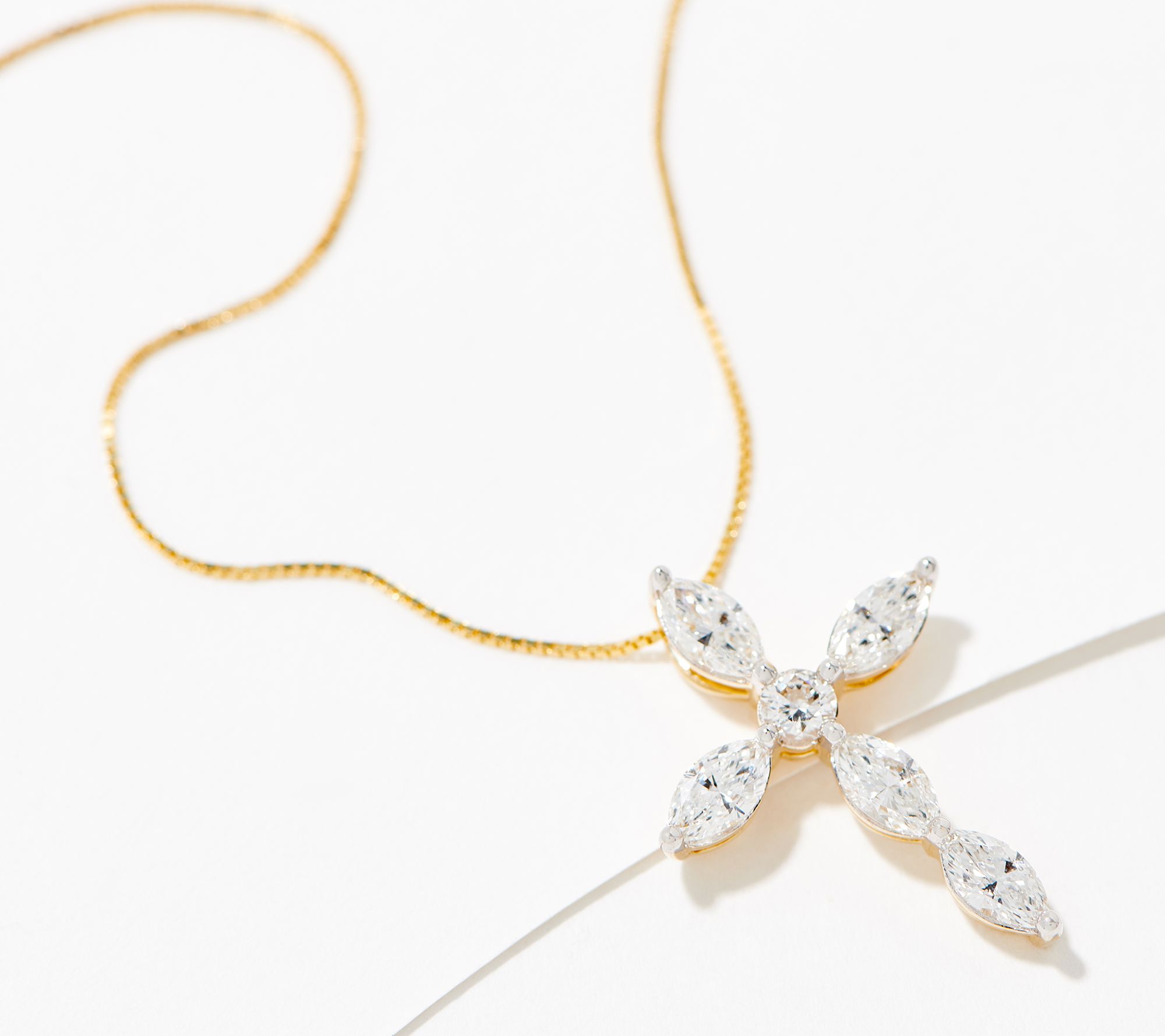 Fire Light Lab Grown 1cttw Marquise Cross Diamond Pendant Necklace, 14K