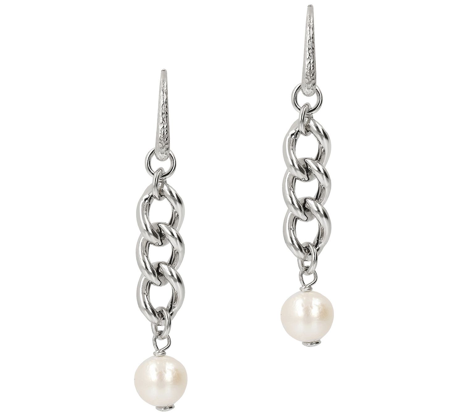 Honora Cultured Pearl Curb Link Earrings, Sterlng Silver