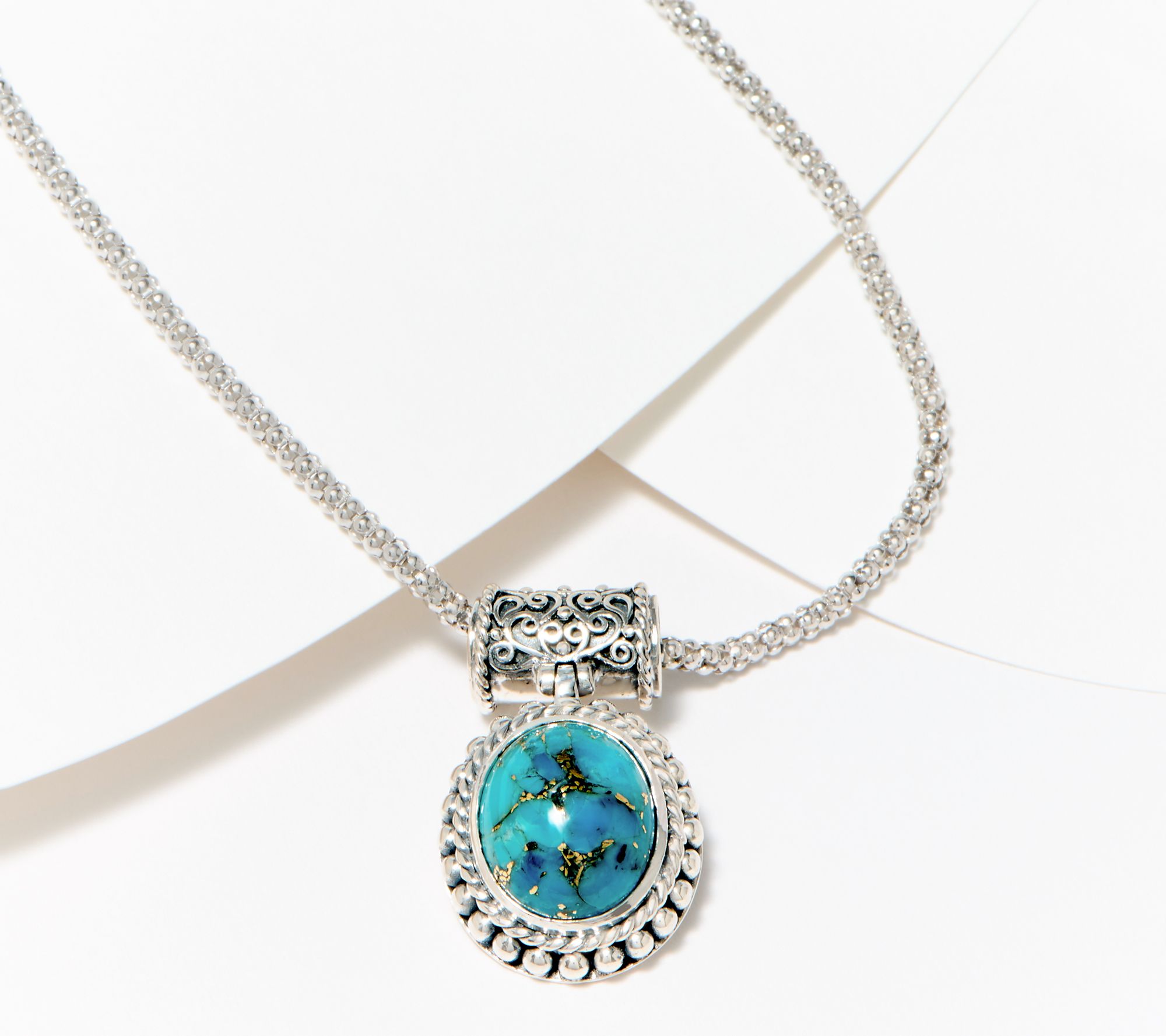 Sterling Silver Round Turquoise Beaded Necklace 