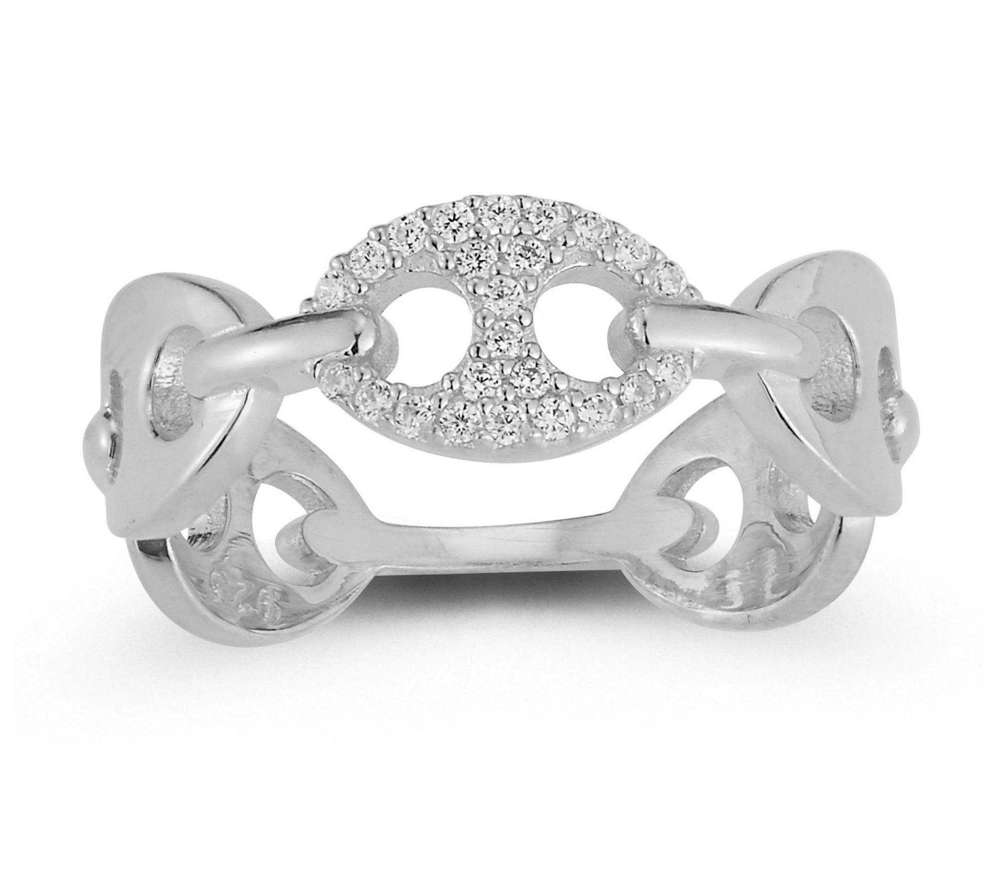 Sterlina Silver Pave Puffed Marine Link Band Ring, Sterling