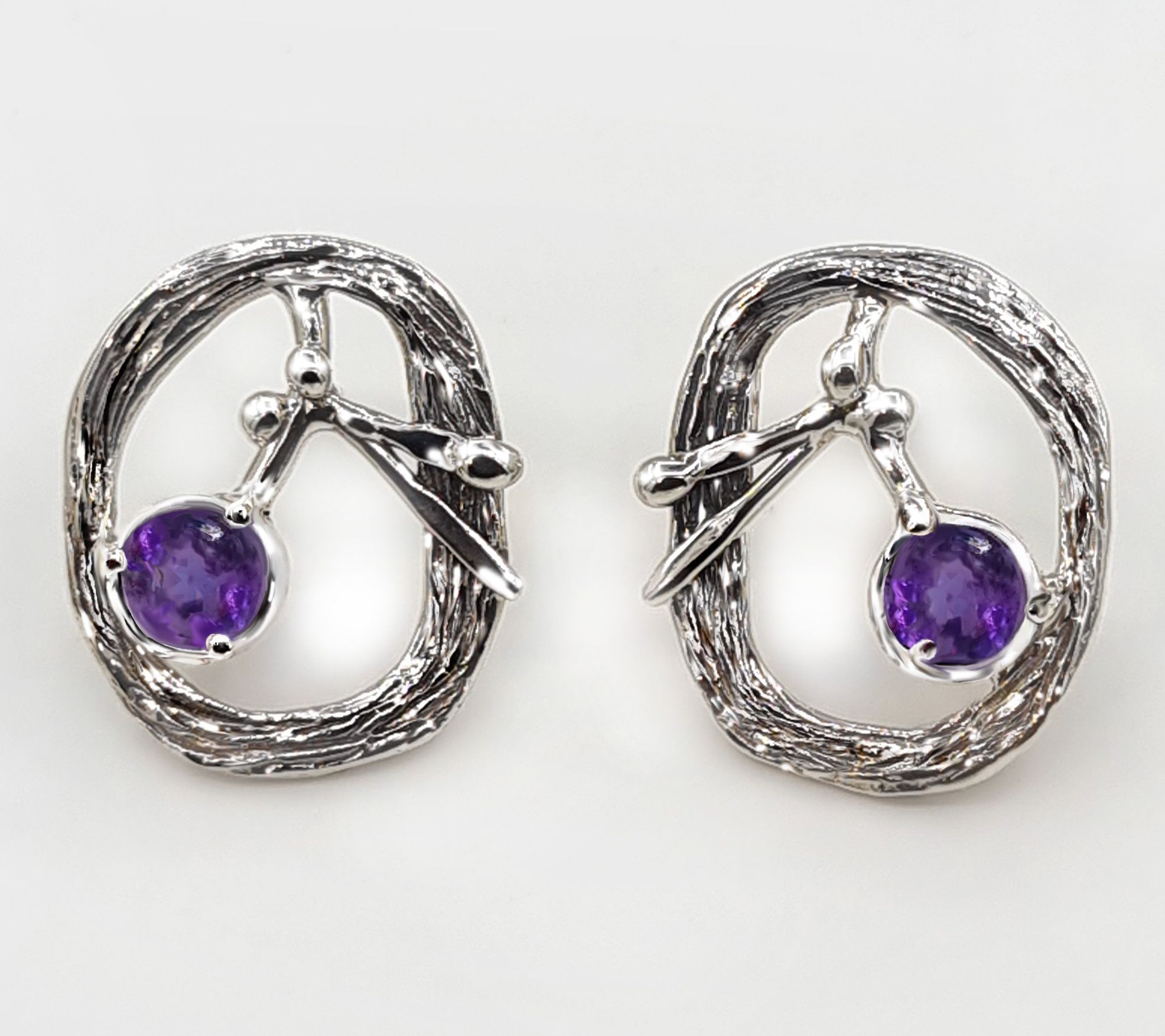 Hagit Sterling Silver Olive Branch Gemstone Earrings