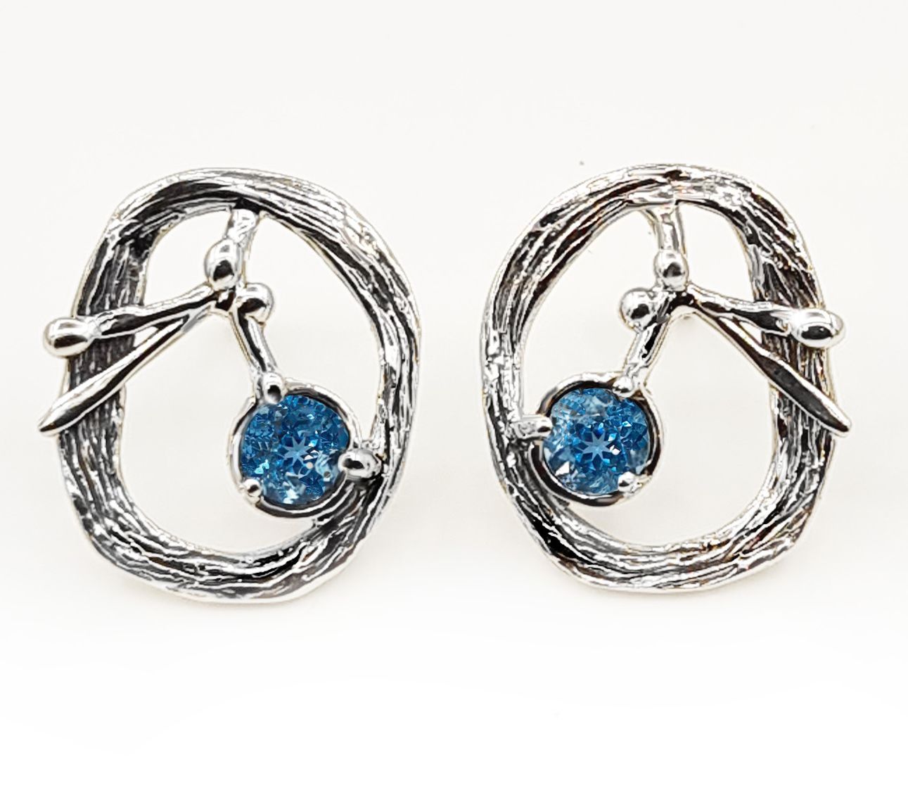 Hagit Sterling Silver Olive Branch Gemstone Earrings