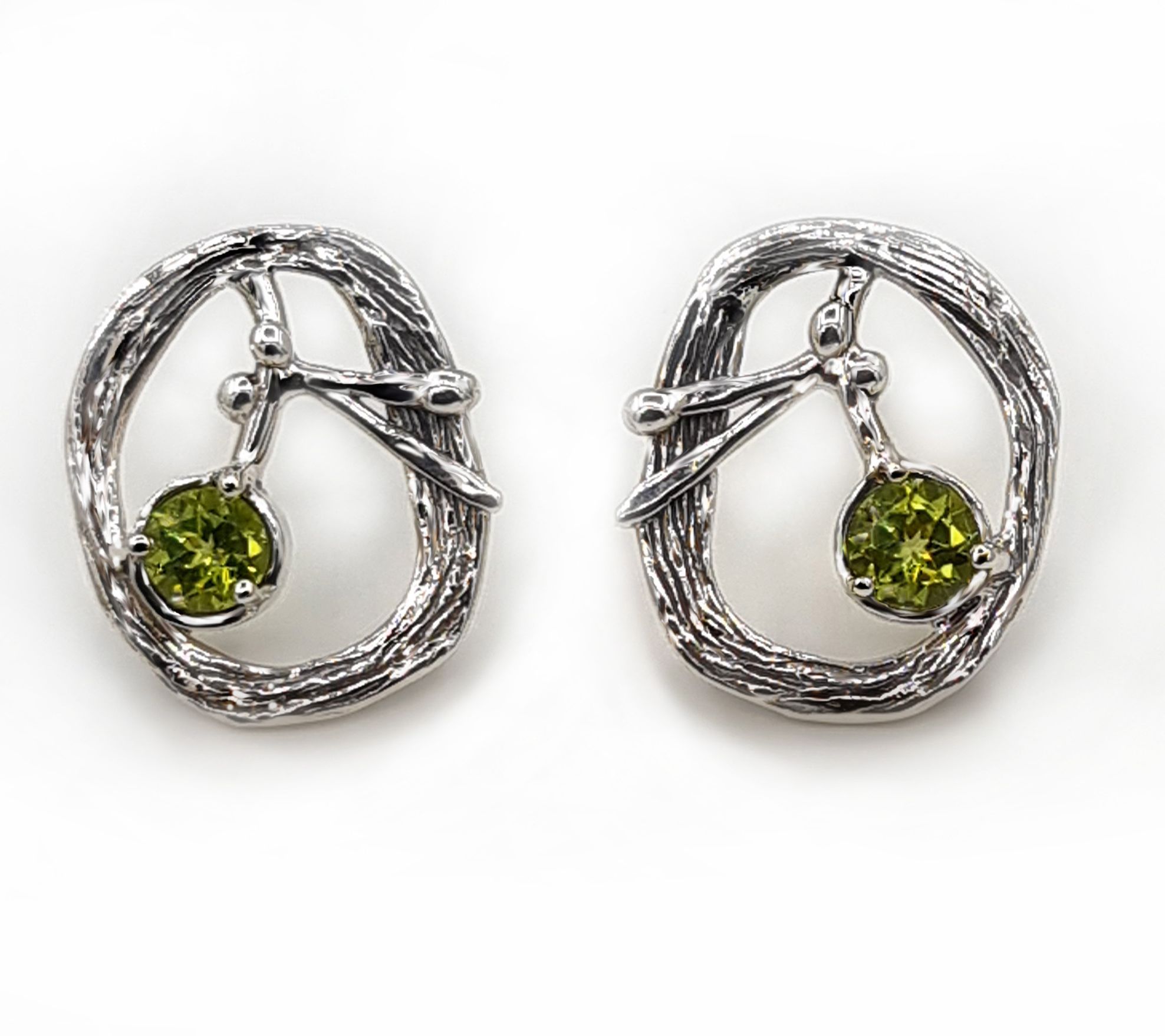 Hagit Sterling Silver Olive Branch Gemstone E arrings