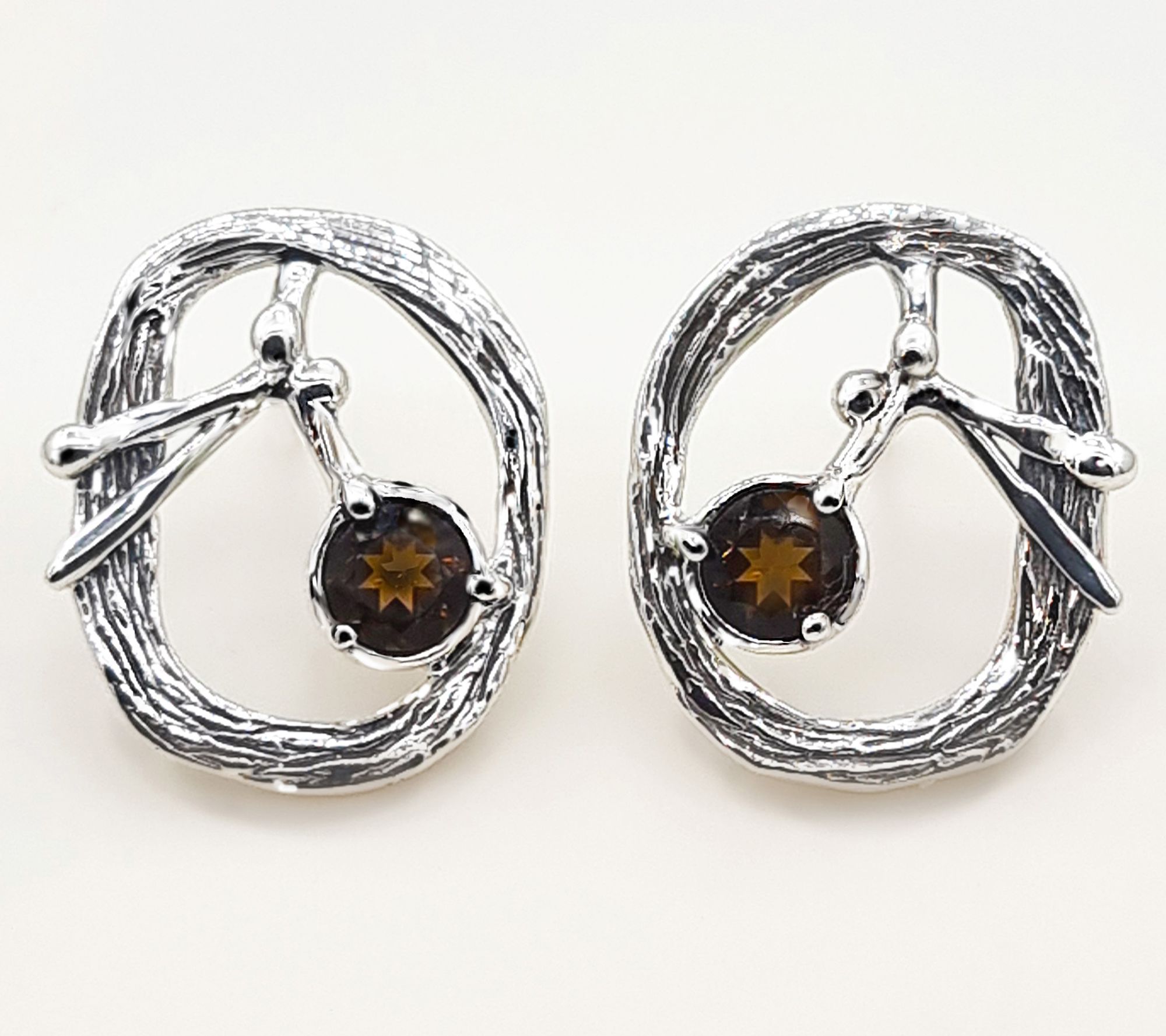 Hagit Sterling Silver Olive Branch Gemstone Earrings