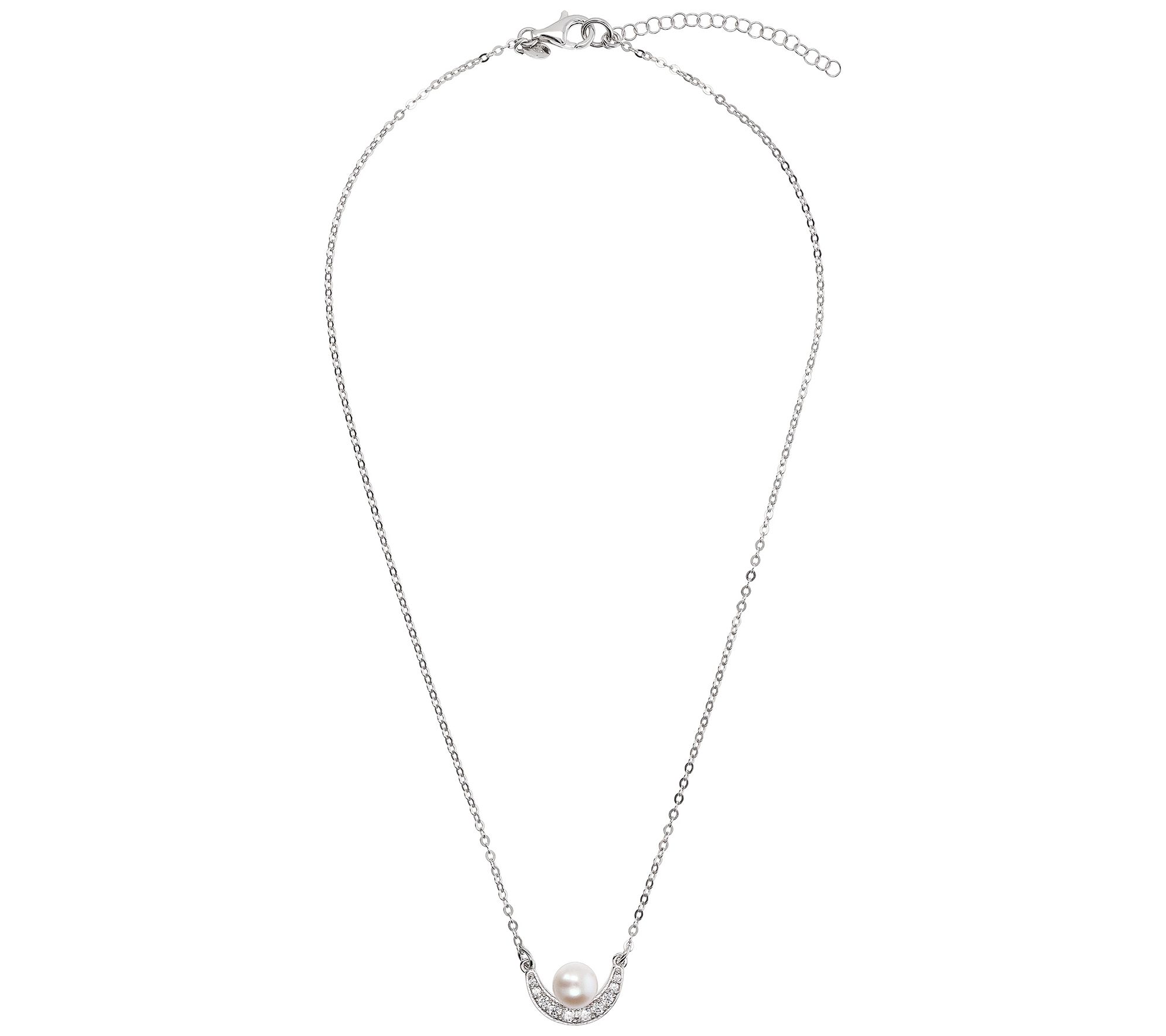 Honora x Diamonique Cultured Pearl & Moon Necklace, SS - QVC.com