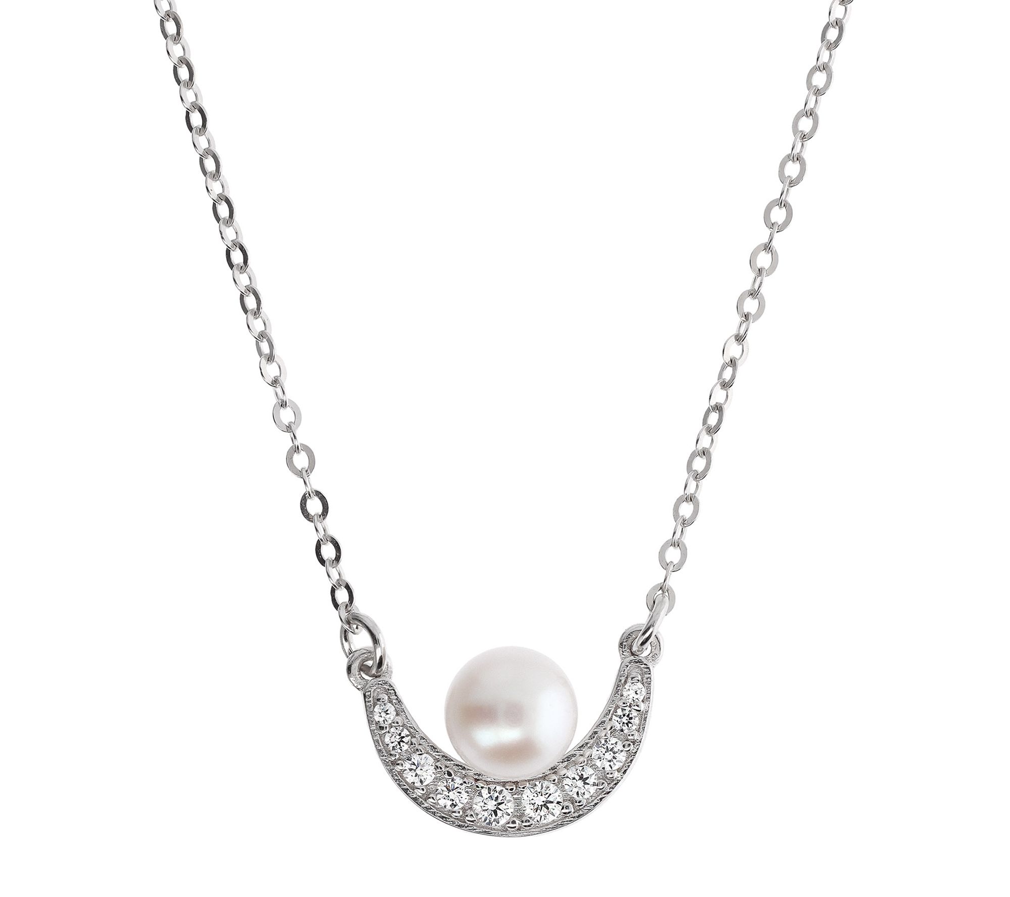Honora x Diamonique Cultured Pearl & Moon Necklace, SS