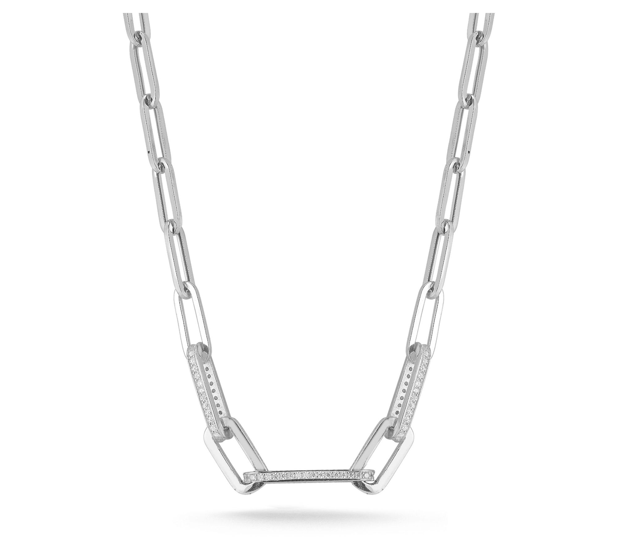 Sterlina Silver Pave Paperclip Chain Necklace,Sterling