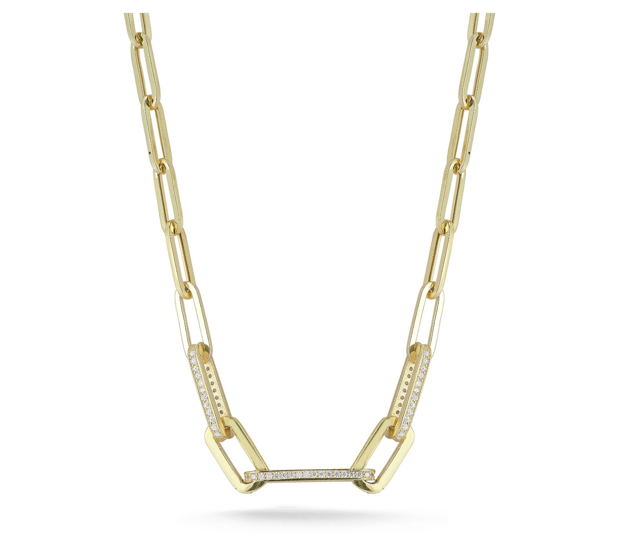 Sterlina Silver Pave Paperclip Chain Necklace,Sterling