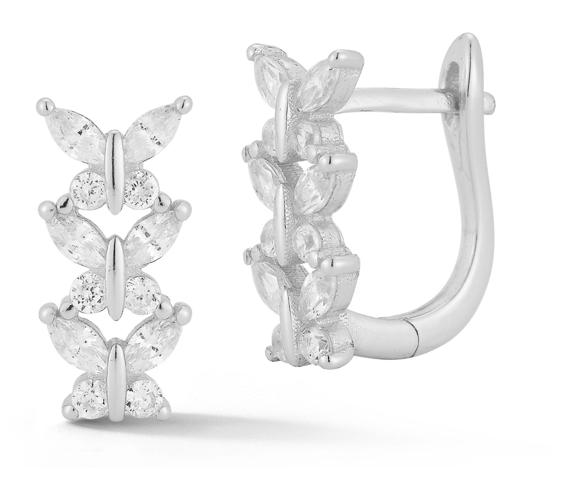 Sterlina Silver Triple CZ Butterfly Huggie Earrings, Sterling