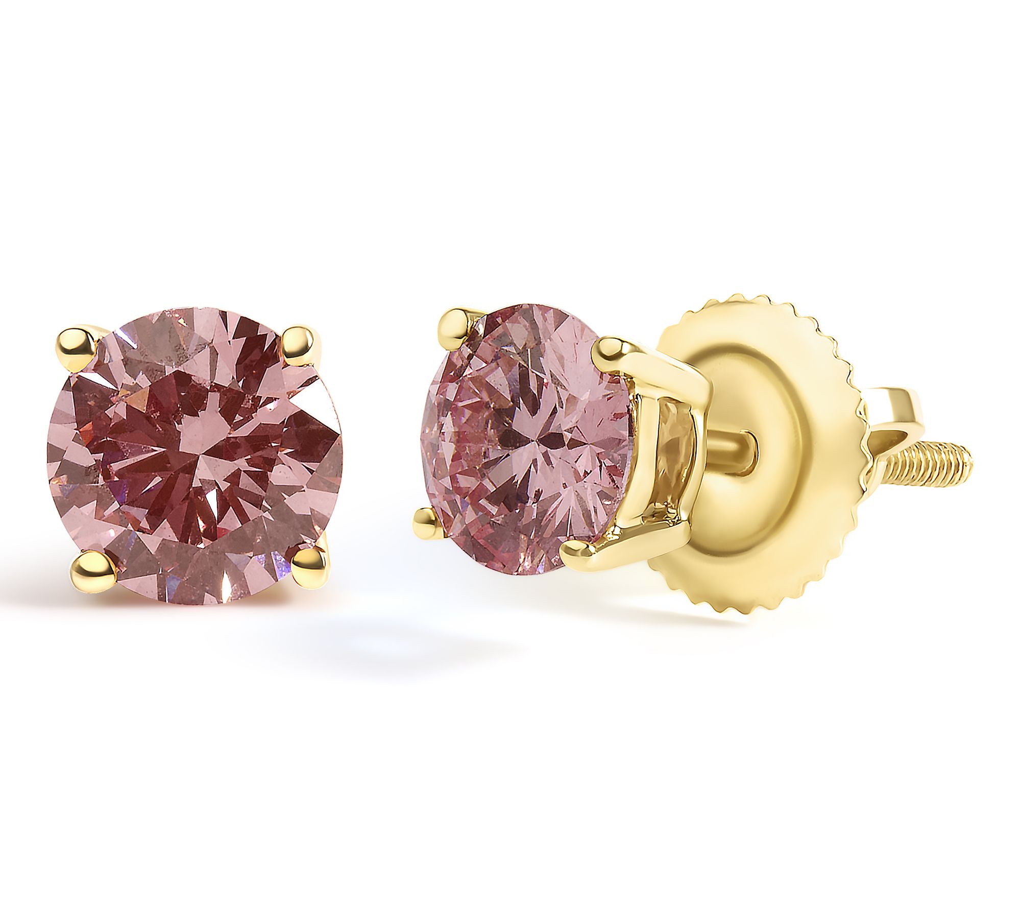 Haus of Brilliance Round Lab-Grown Pink Diamond  Earrings, 14K