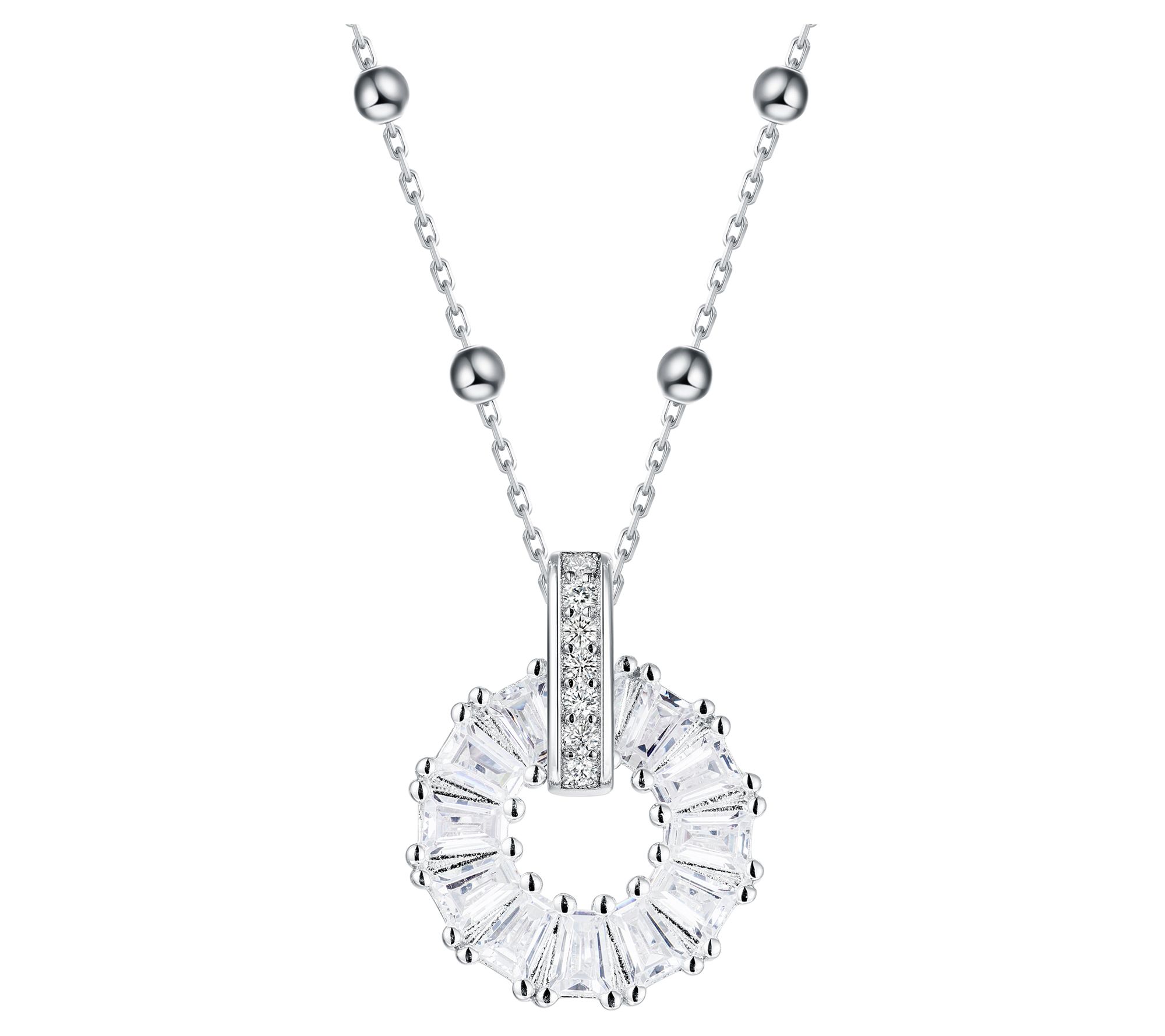 Diamonique Baguette Pendant w/ Chain, Sterlingilver