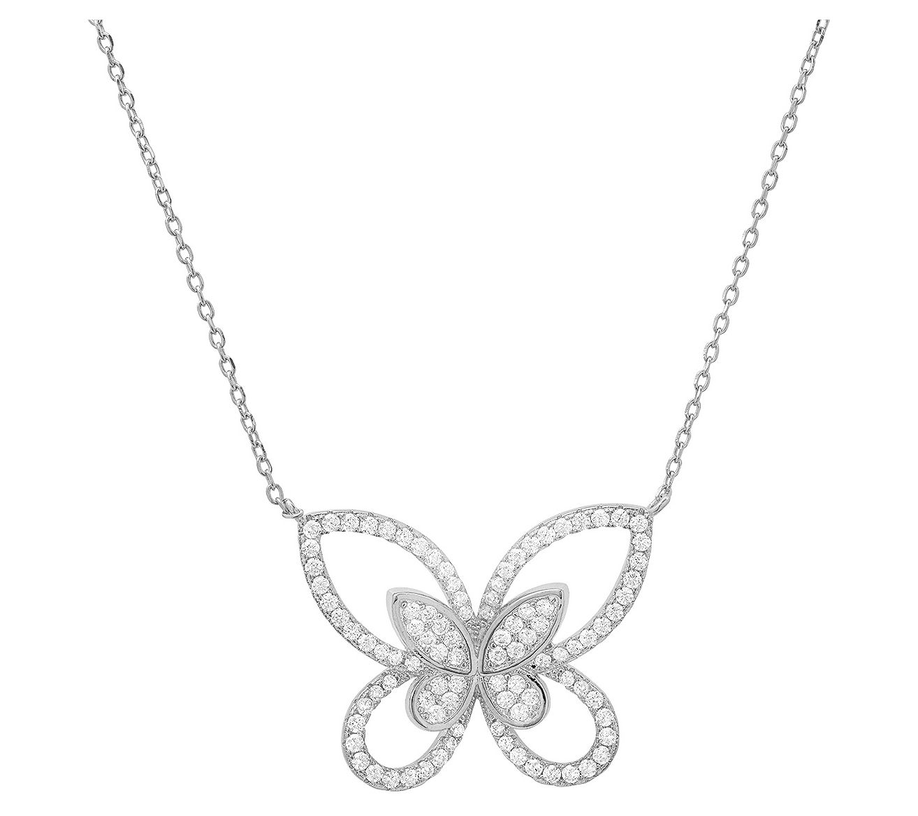 Sterling Silver Curved Pave Butterfly Necklace