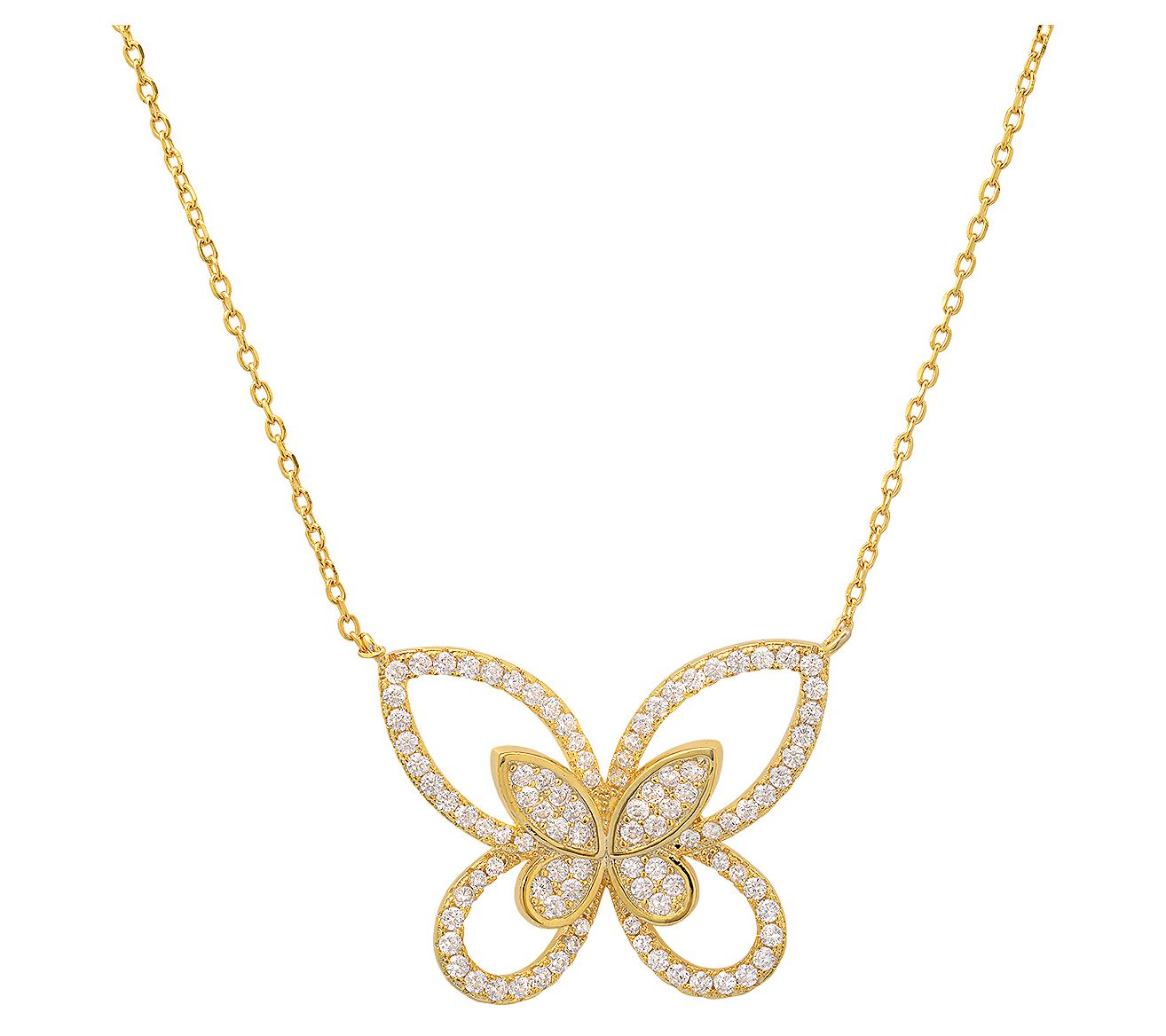 Sterling Silver Curved Pave Butterfly Necklace