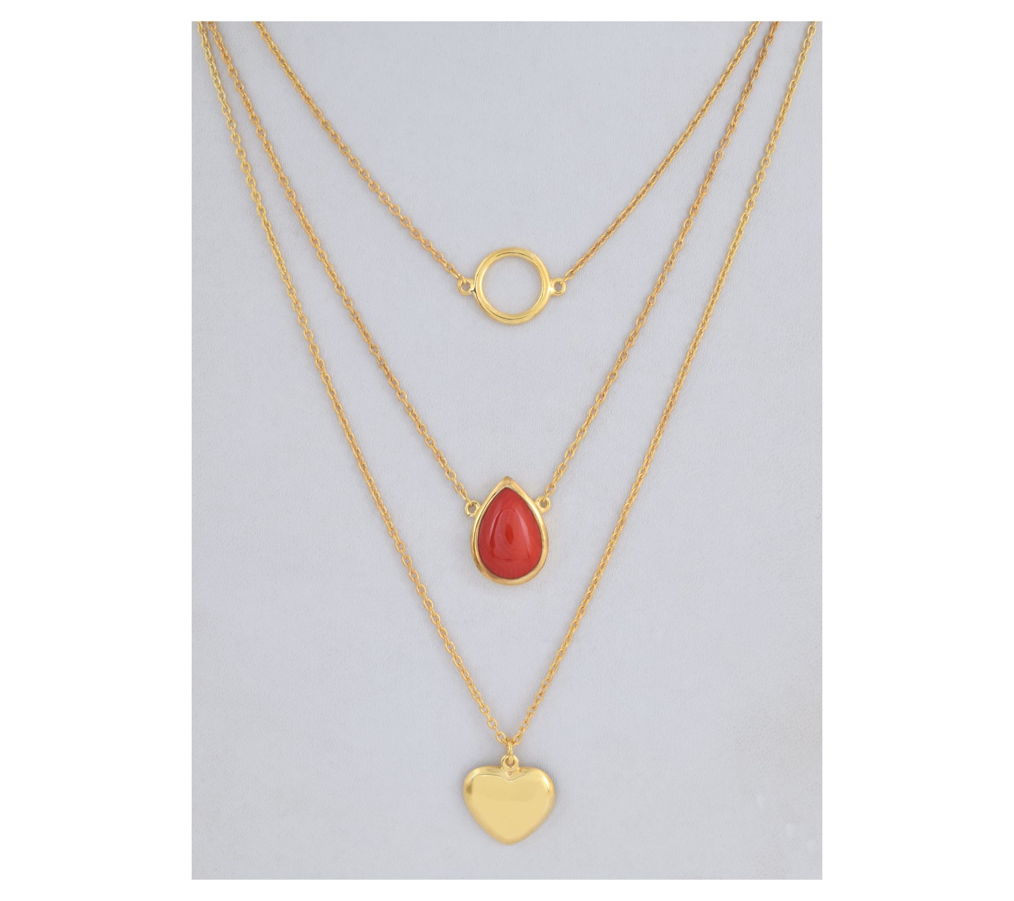 Affinity Gems Red Dyed Bamboo Layered Necklace,14K Plated