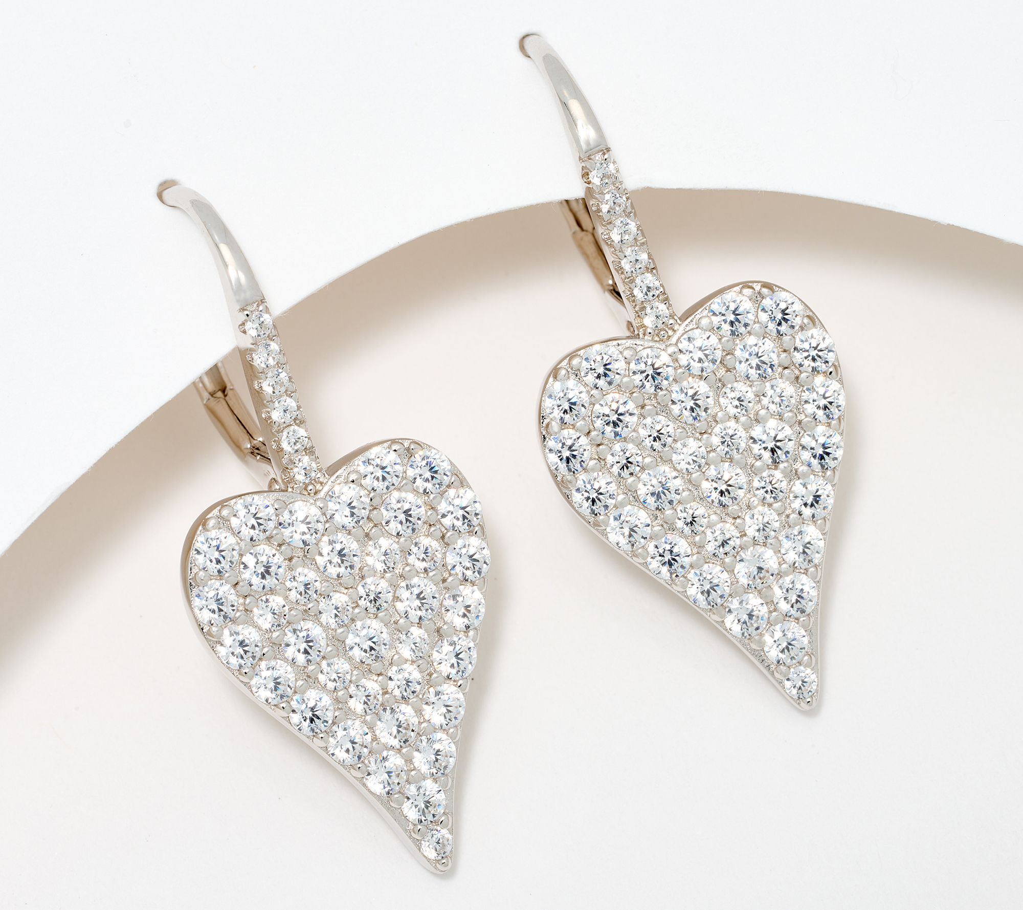 Diamonique x Jennifer Miller Pave Heart Earrings, Sterling Silver