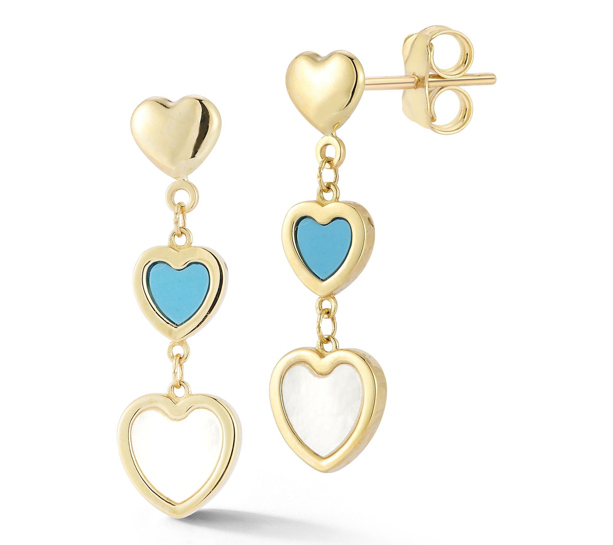 Luminosa Gold Turquoise & Mother of Pearl Heart Earrings,14K