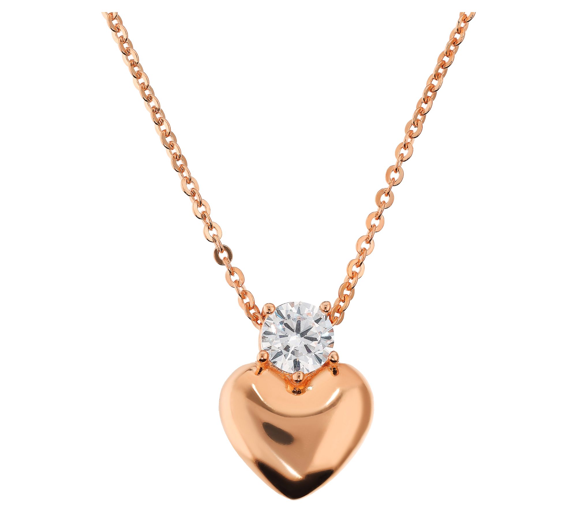 Diamonique 0.90 cttw Solitaire Heart Necklace,Sterling Silver