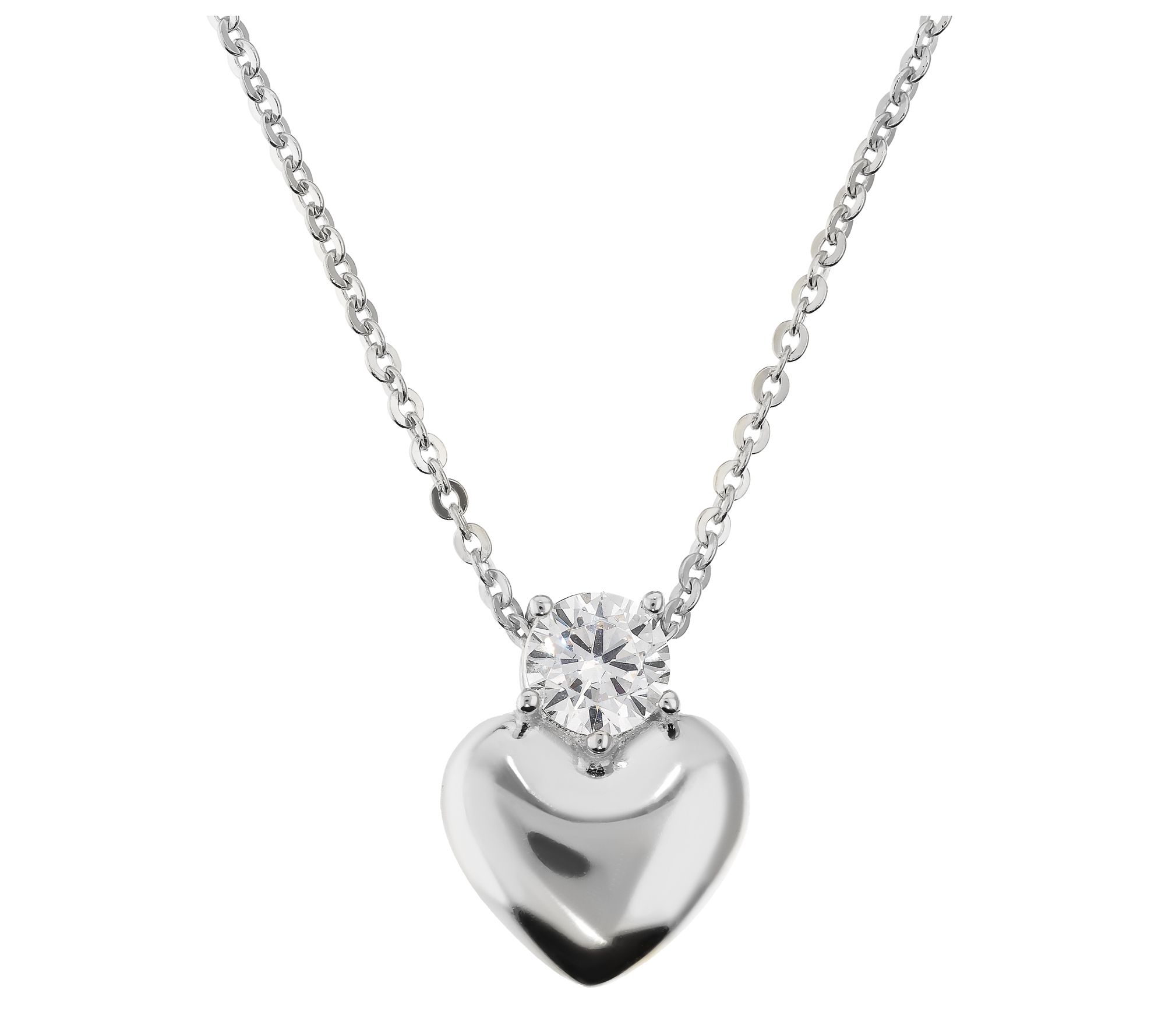 Diamonique 0.90 cttw Solitaire Heart Necklace,Sterling Silver