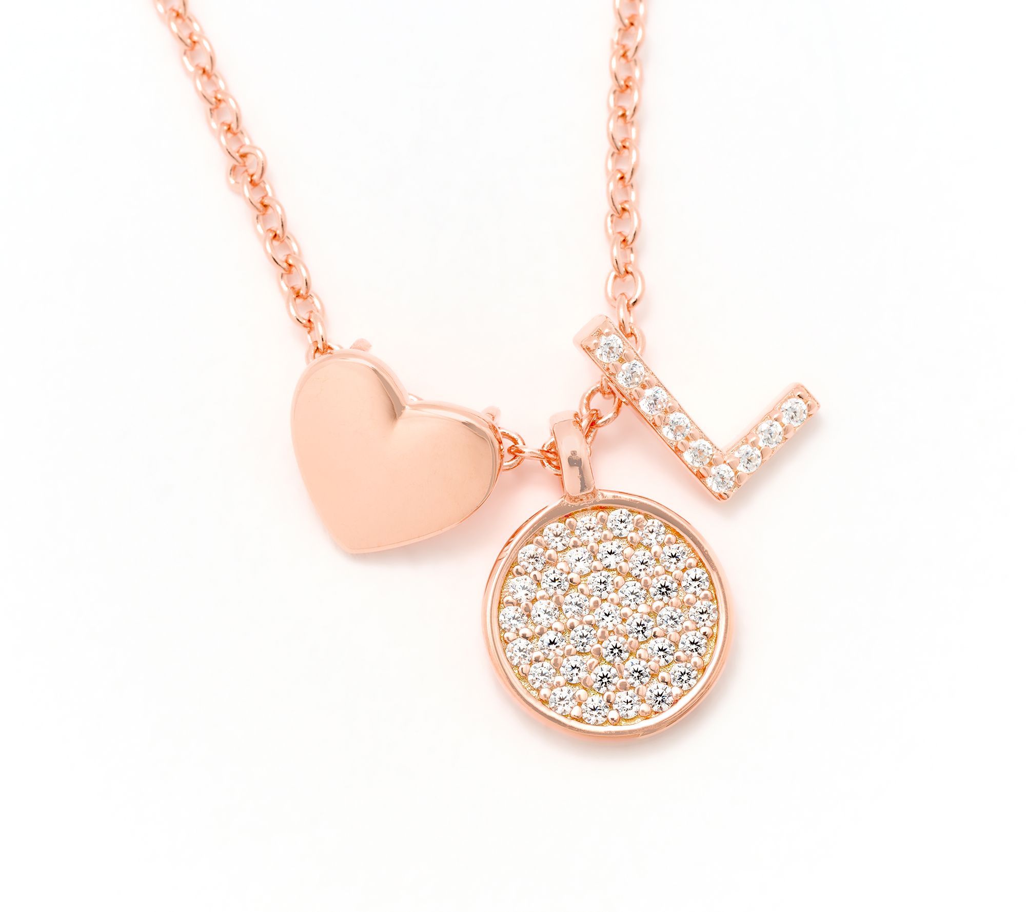 Diamonique x Kathy Levine Sentimental Necklace, 14K Rose Plated