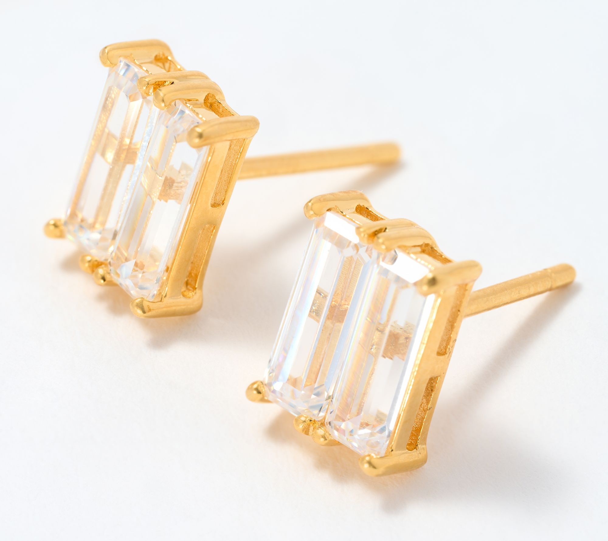 "As Is" Diamonique Double Take Baguette Stud Earrings Sterl