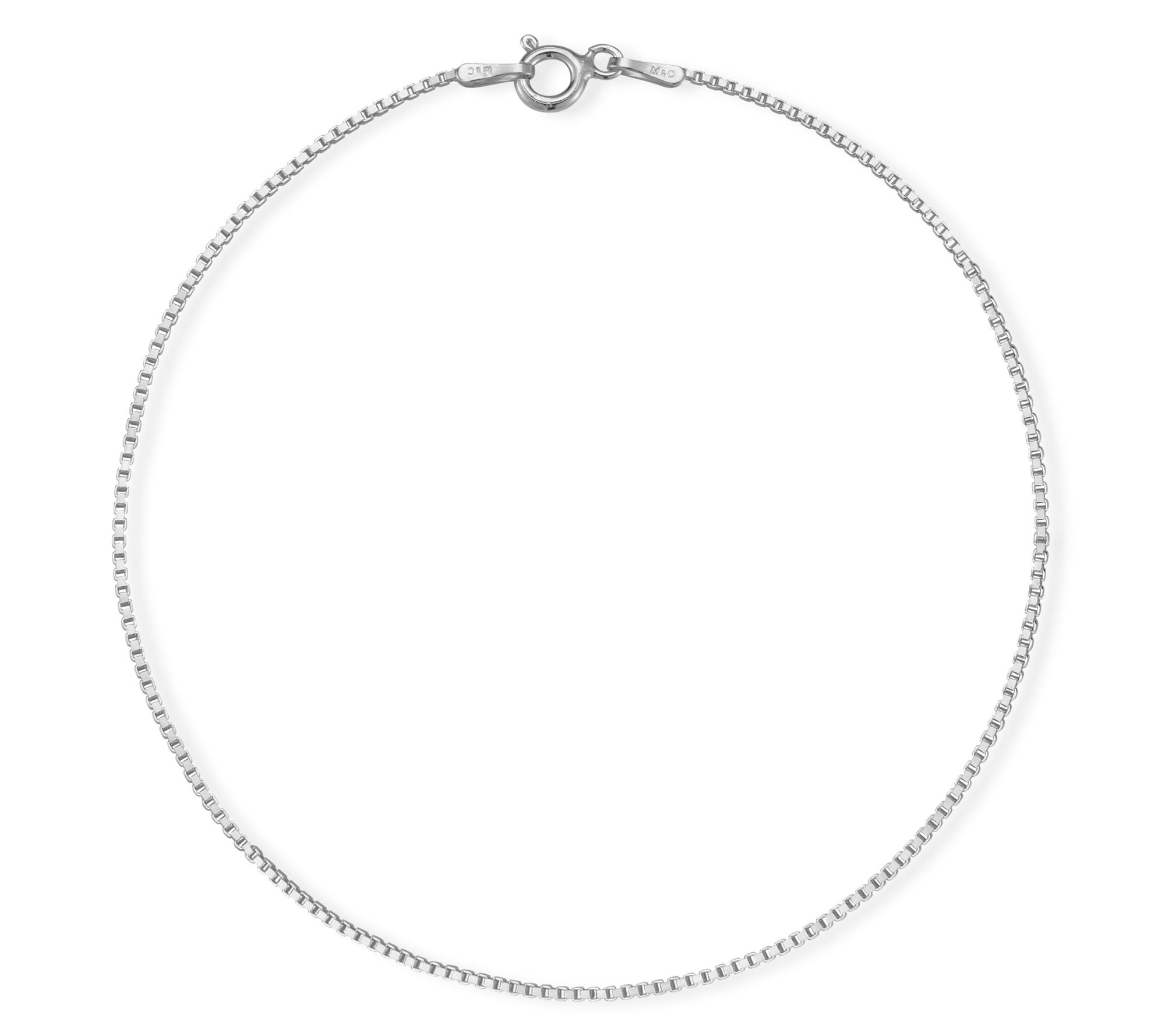 Italian Silver 9" Box Chain Ankle Bracelet, Sterling