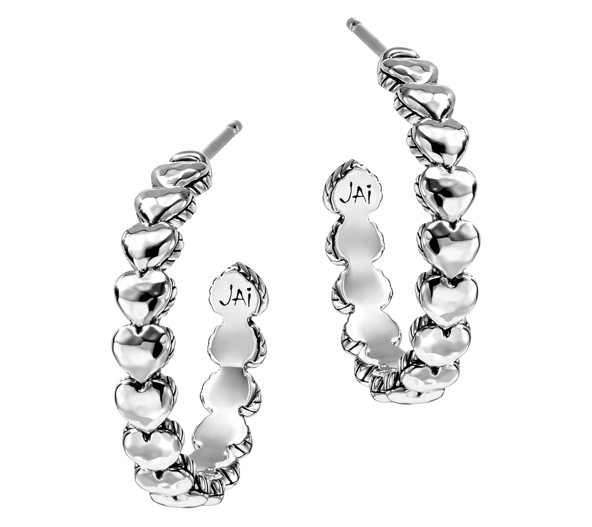 JAI Sterling Silver Symbols of Love 1" Hoop Earrings
