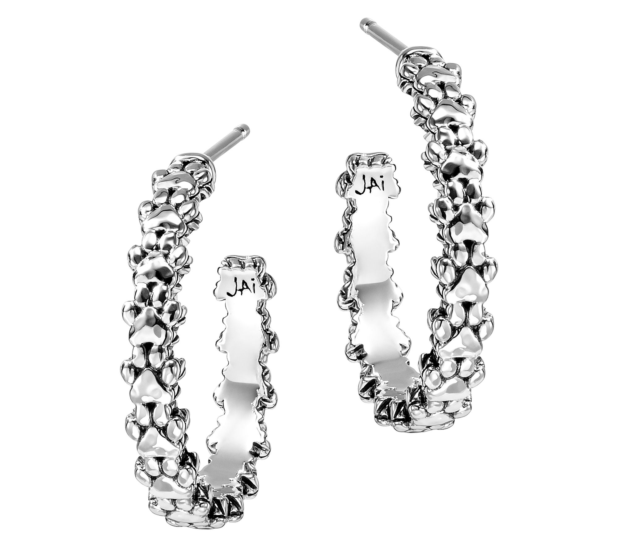 JAI Sterling Silver Symbols of Love 1" Hoop Earrings