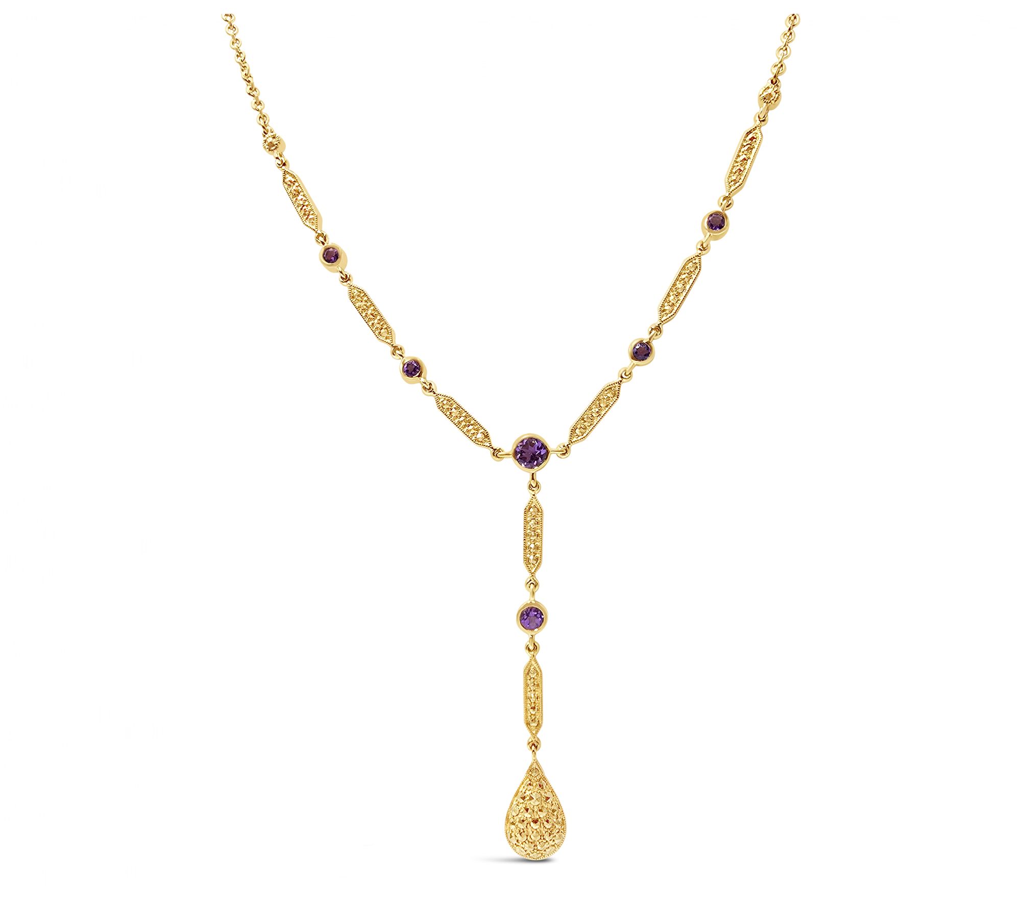 Dallas Prince 14K Gold Clad Marcasite & Amethyst Drop Necklace