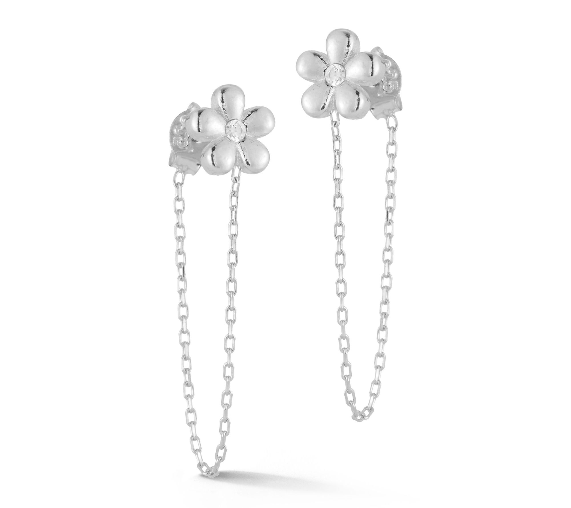 Sterlina Silver Flower Chain Drop Earrings, Sterling