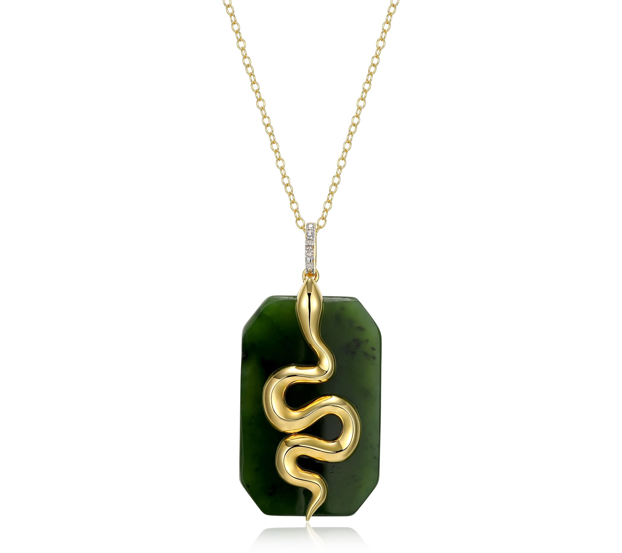 Dynasty Jade Snake Pendant w/Chain, 18K PlatedSterling Silver