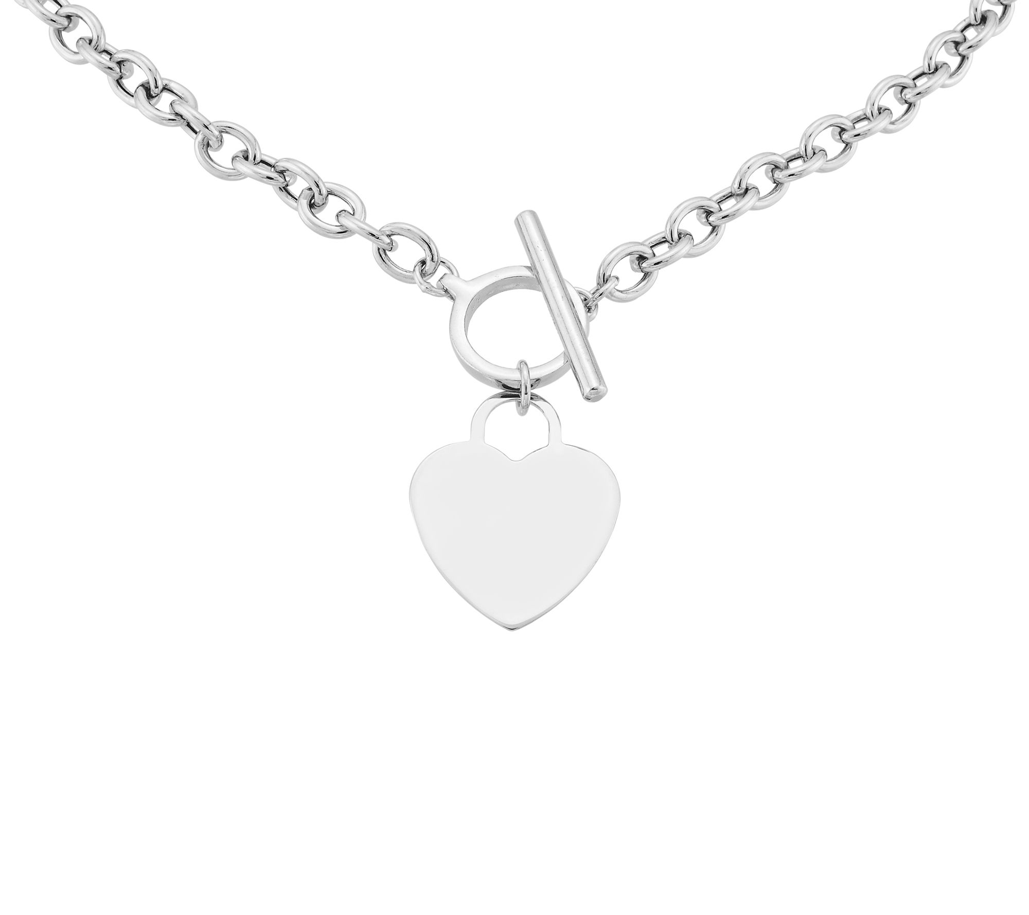 Silver Style Polished Heart Charm 20" Toggle Necklace