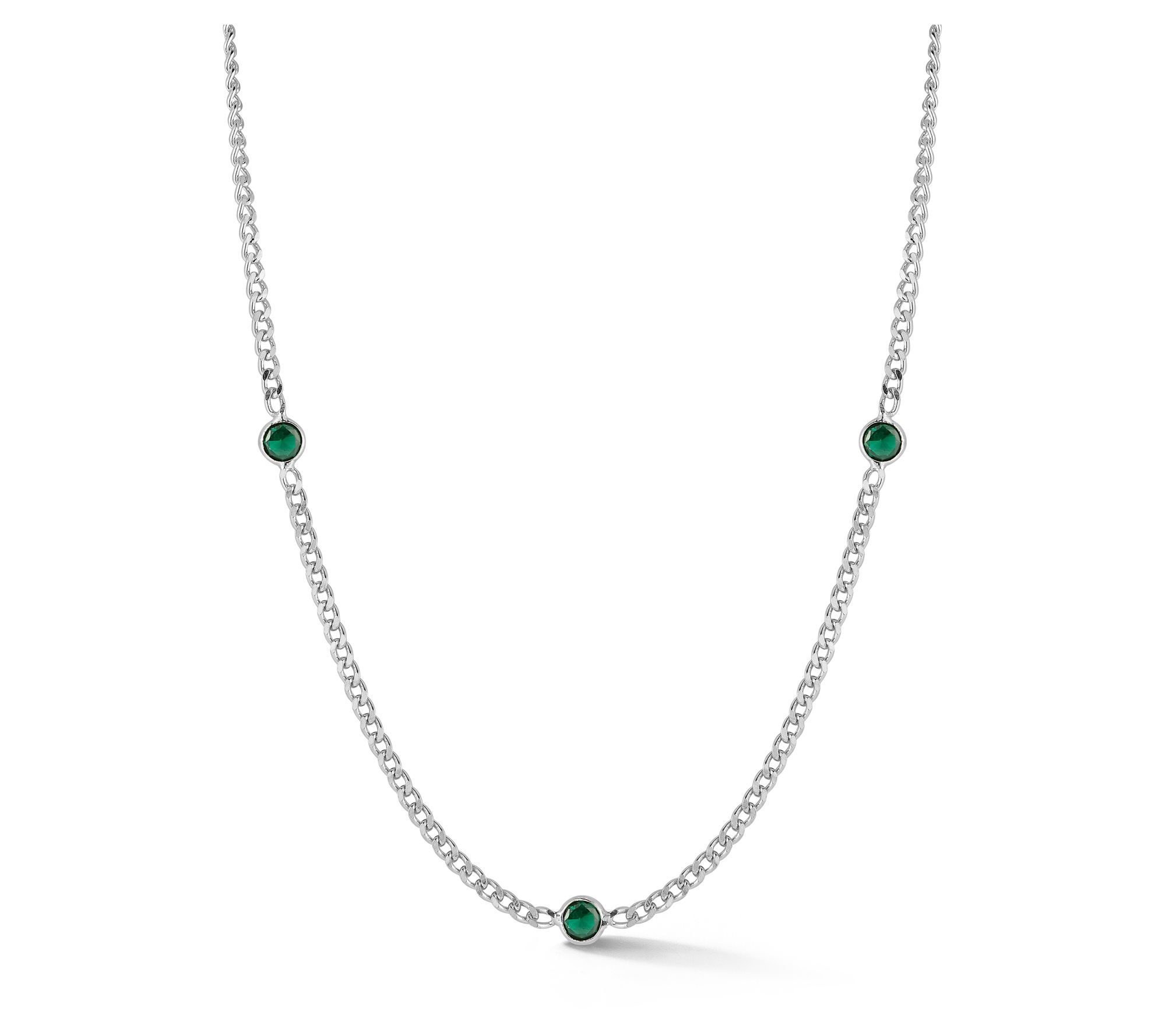 Sterlina Silver Triple Green Station Necklace,Sterling
