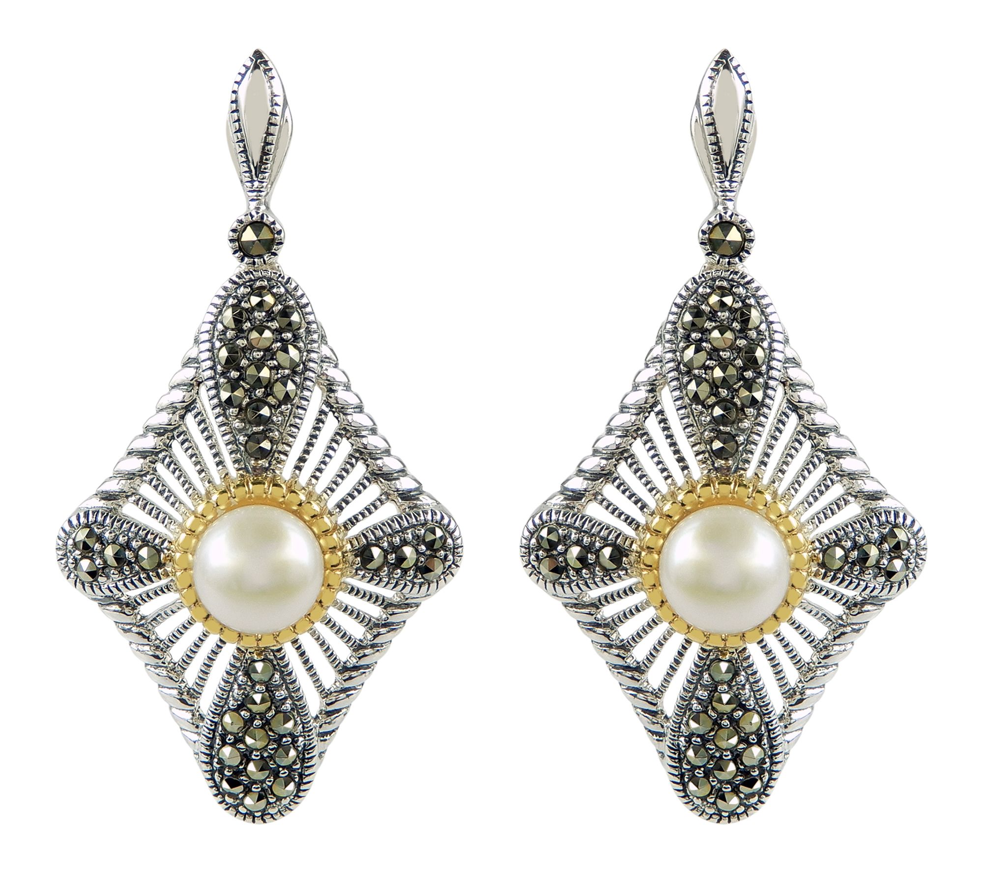 Suspicion Cultured Pearl & Marcasite Earrings,Sterling