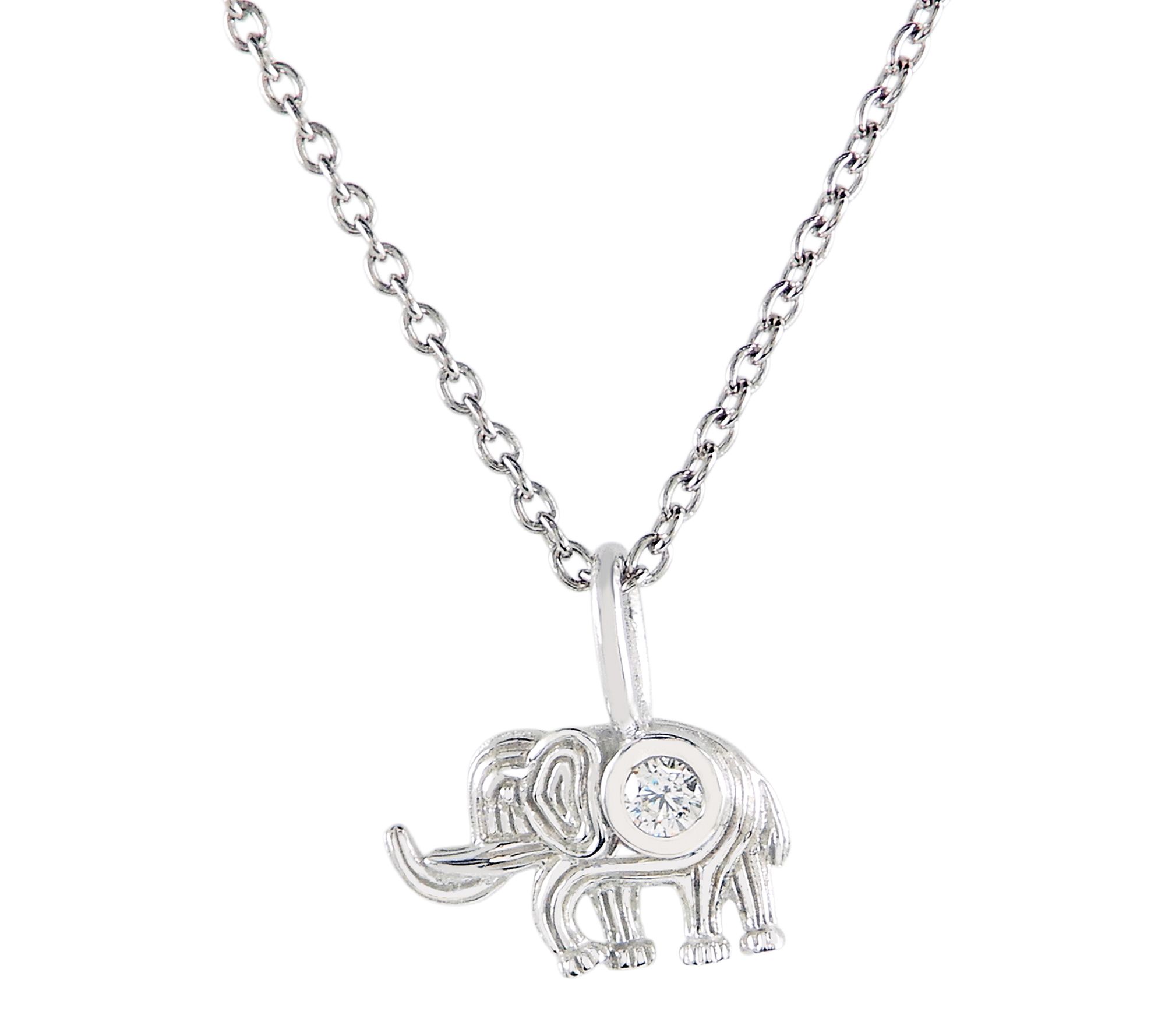 Diamonique Elephant Pendant w/ Chain, SterlingSilver