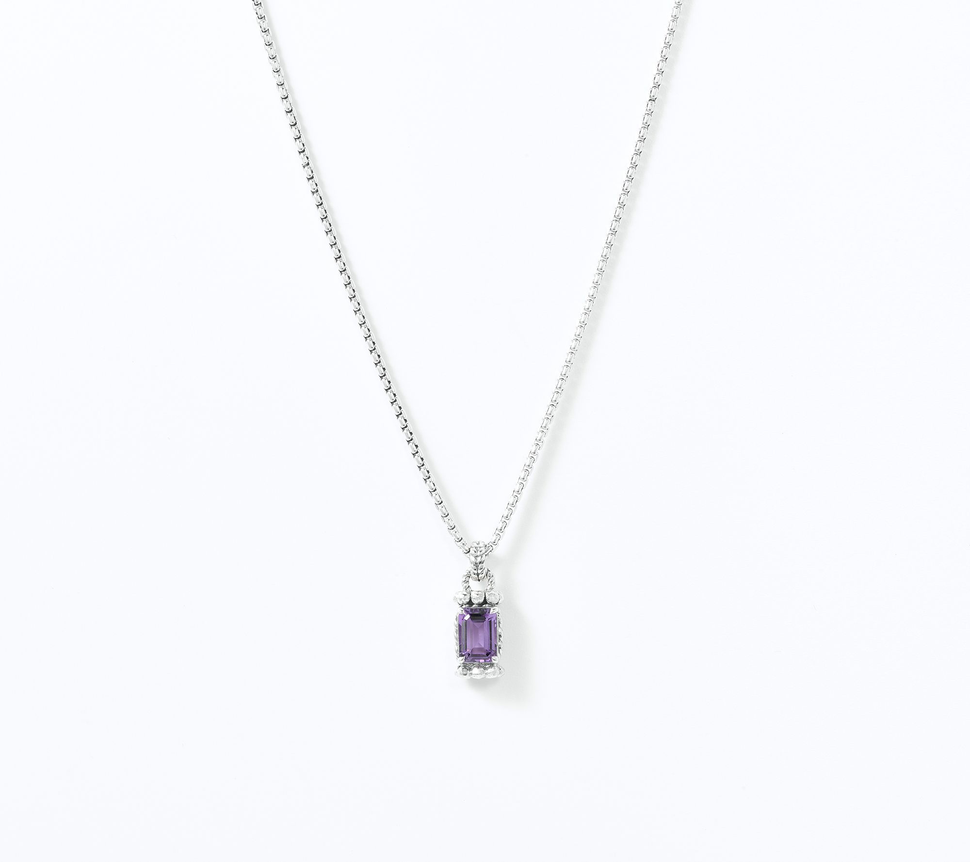  JAI Sterling Silver Baby Box Chain Emerald Cut 16" Necklace