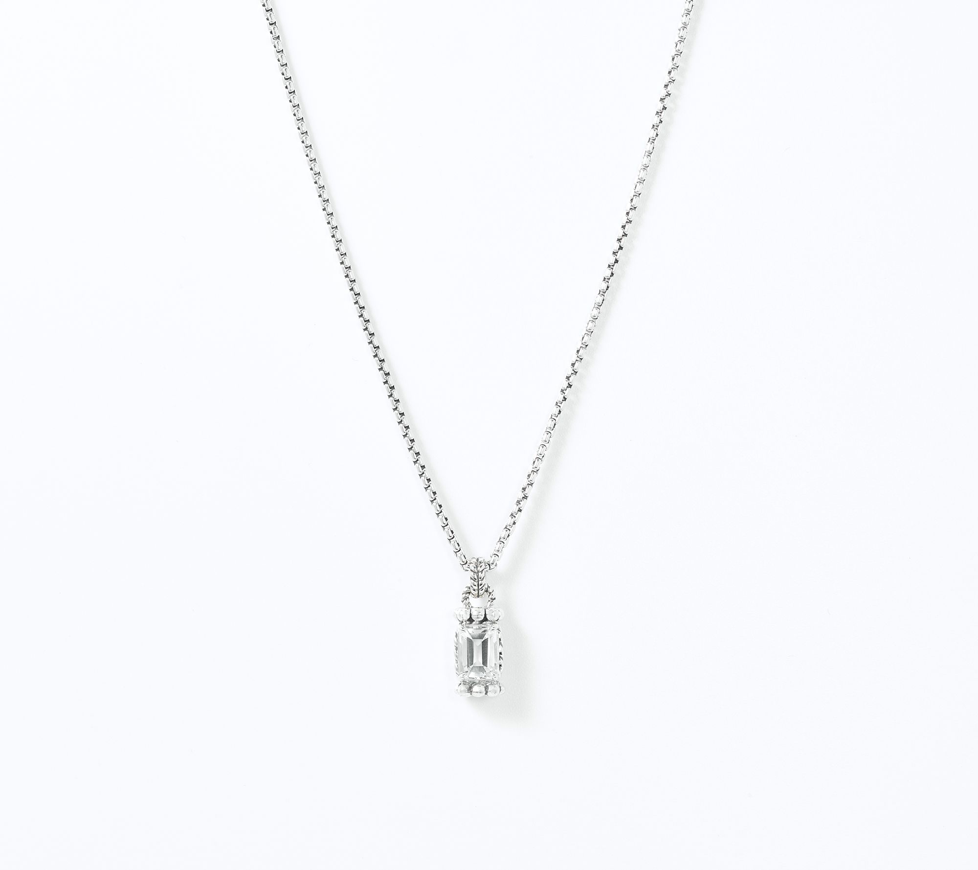 JAI Sterling Silver Baby Box Chain Emerald Cut 16" Necklace
