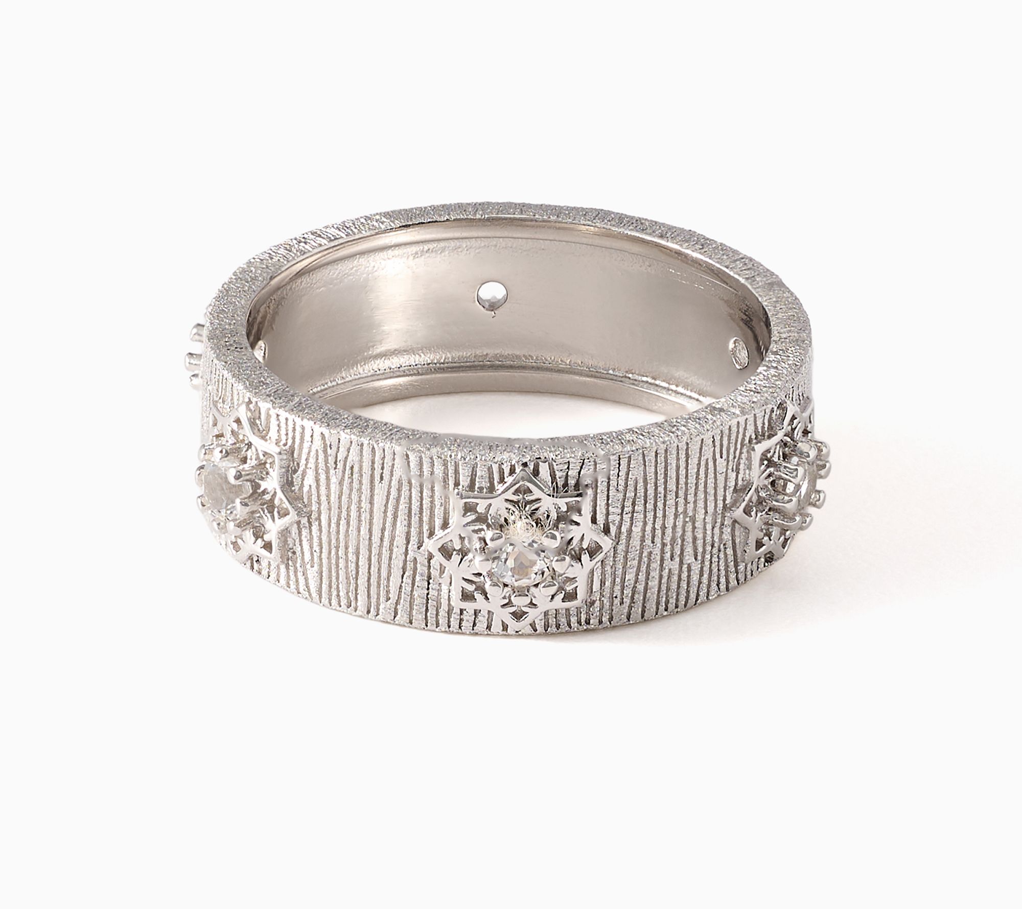 David Markstein Sterling Silver Satin Flower Ring w/ White Topaz