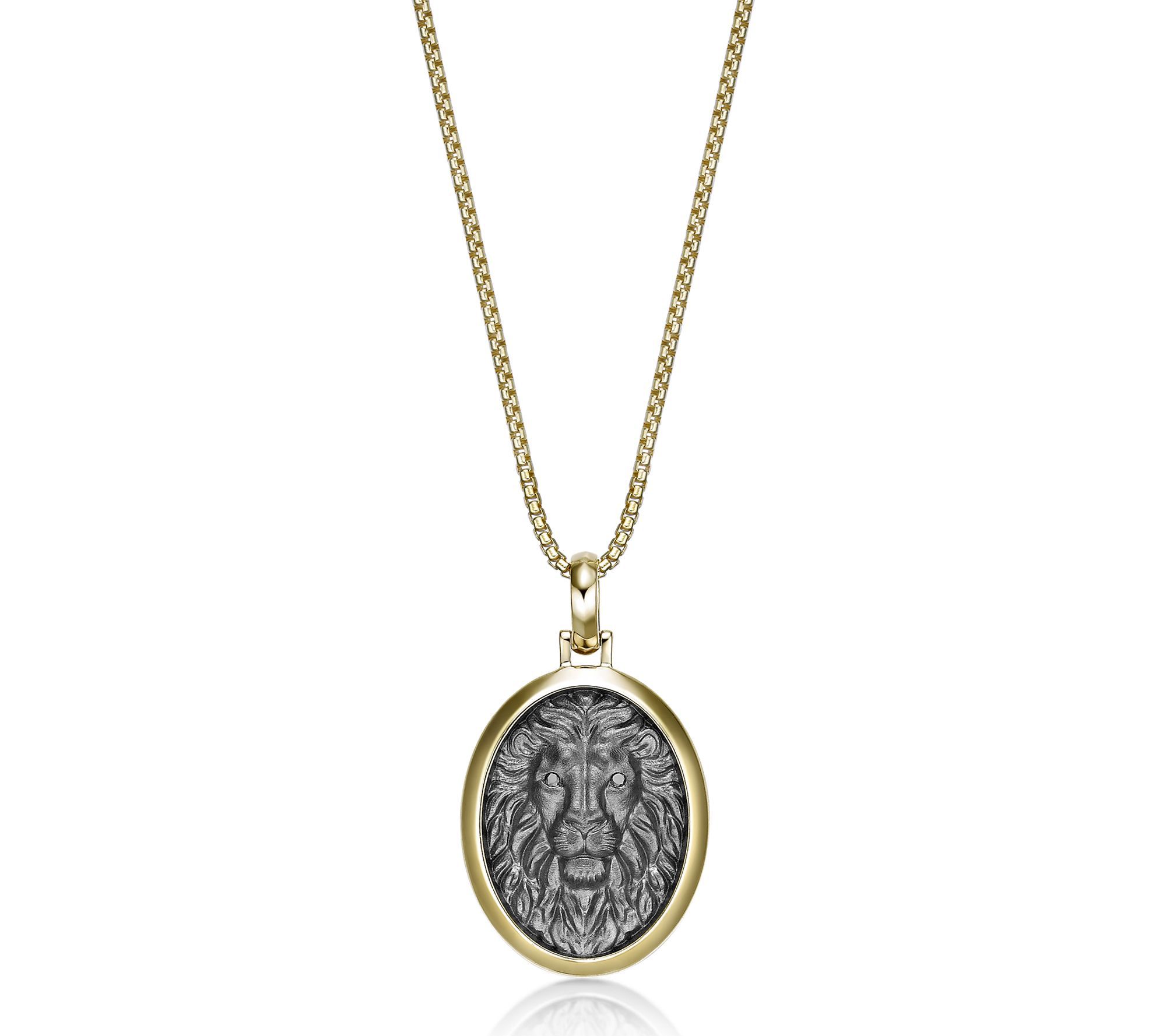 LYNX Men's 14K Gold Plated Black Diamond Lion Pendant w/ Chain