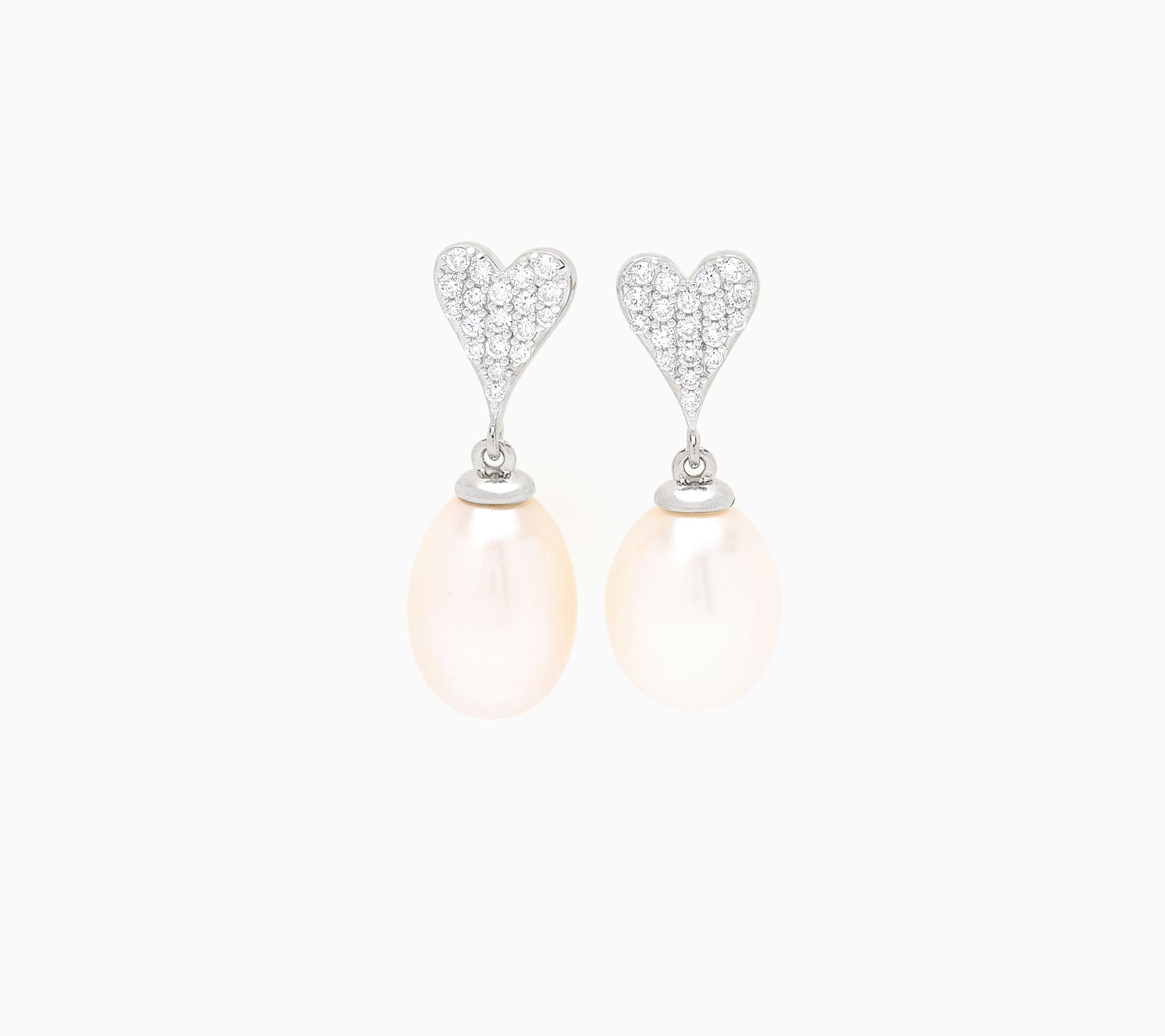 JEN by Jennifer Miller 0.30 ctw Heart Pearl Drop Earring, Sterling Silver