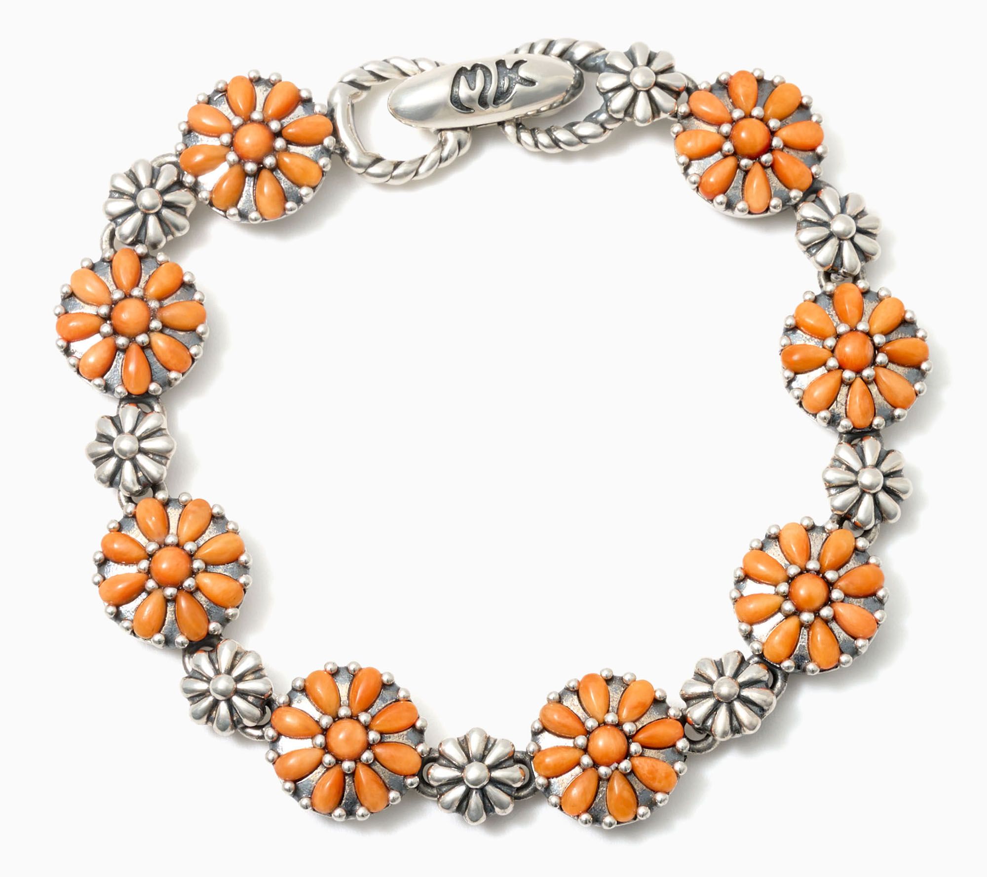 American West Sterling Silver Gemstone Concha Flower Bracelet