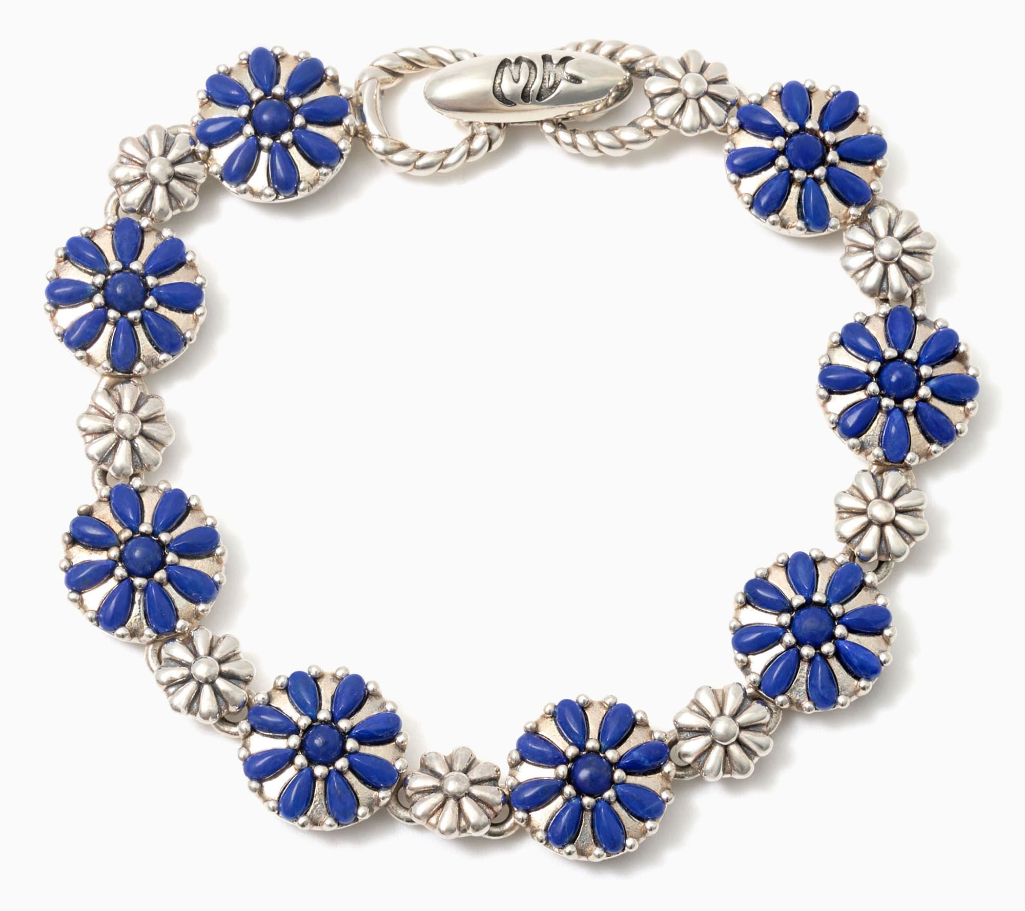 American West Sterling Silver Gemstone Concha Flower Bracelet