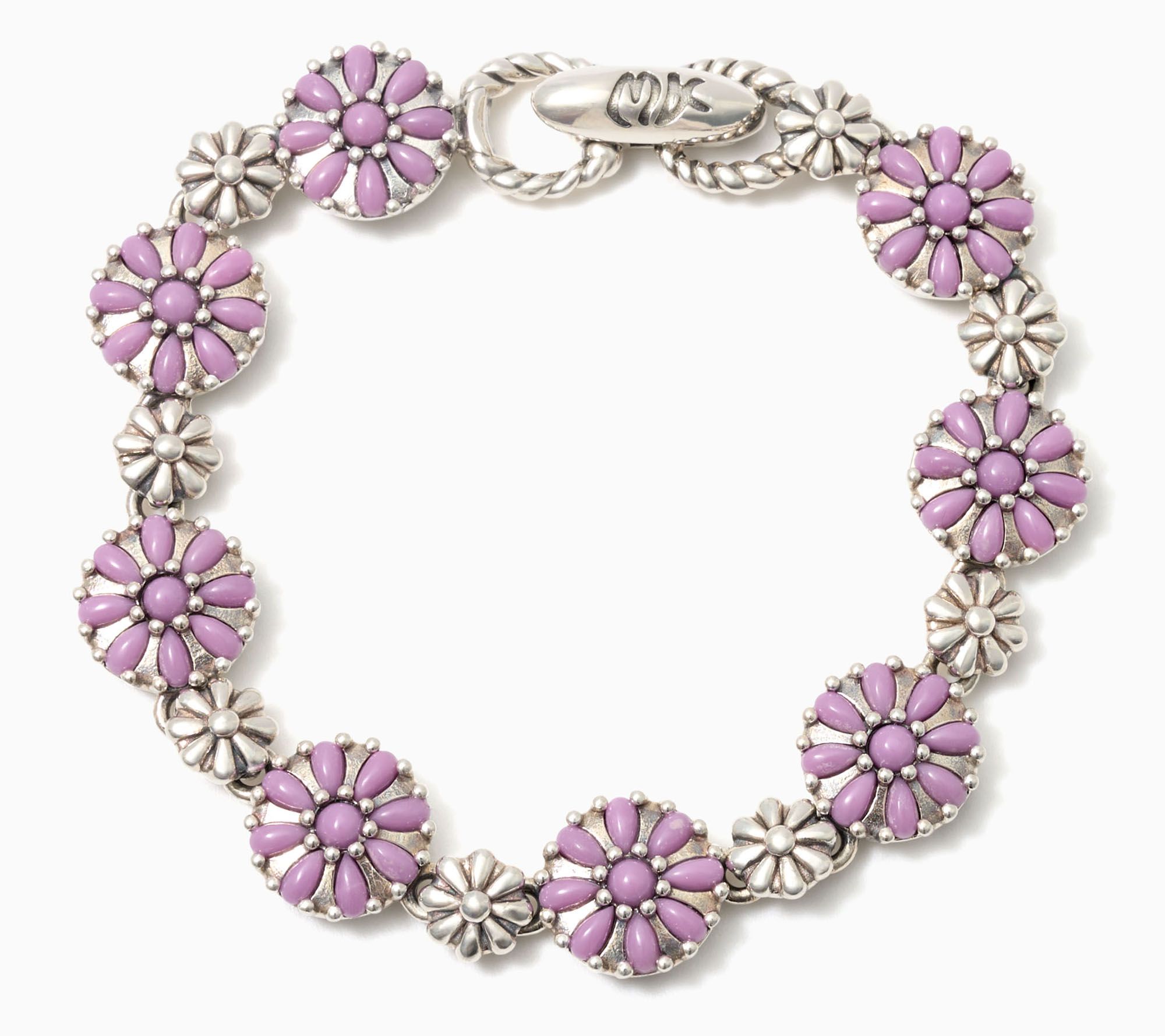 American West Sterling Silver Gemstone Concha Flower Bracelet