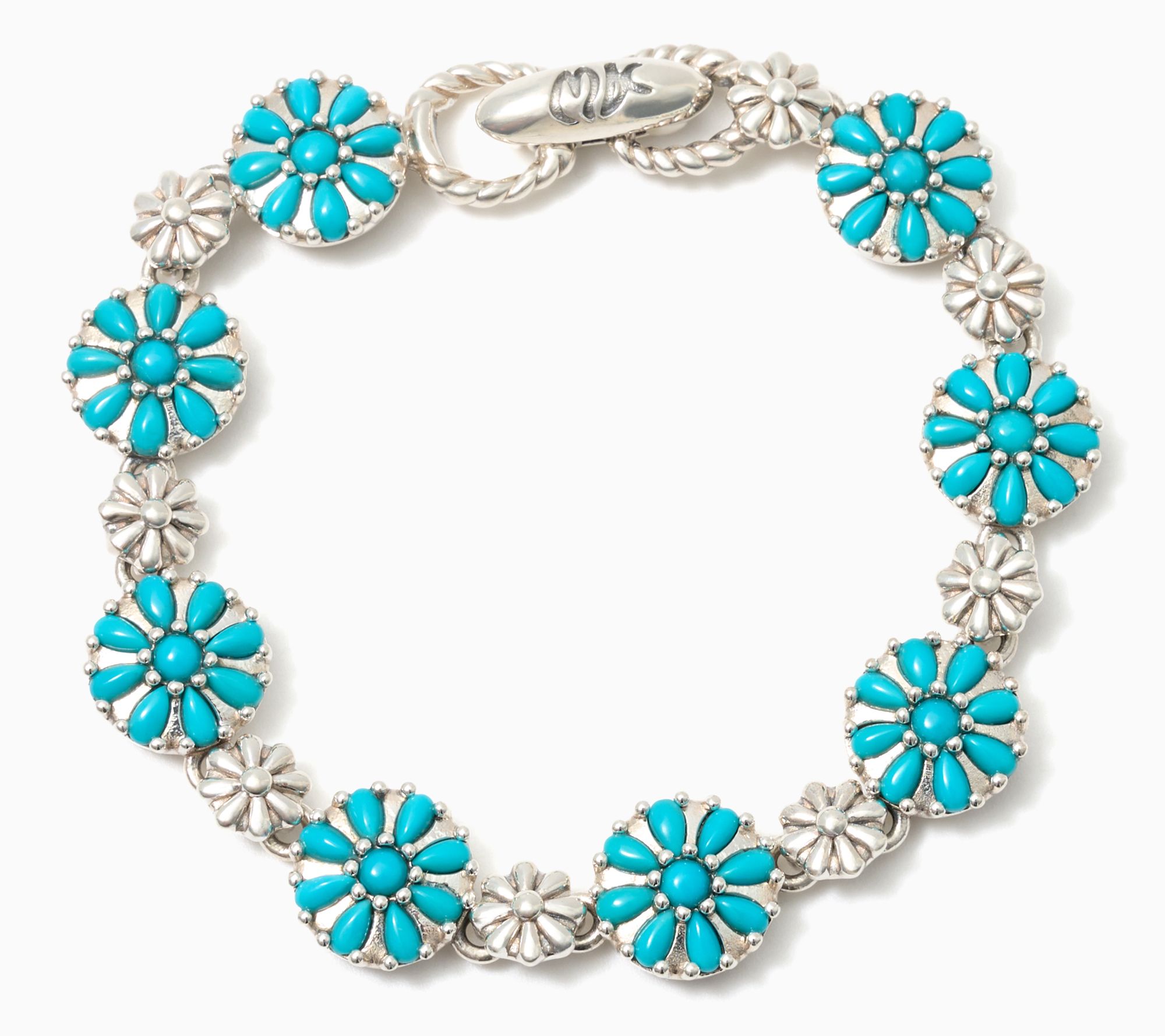 American West Sterling Silver Gemstone Concha Flower Bracelet